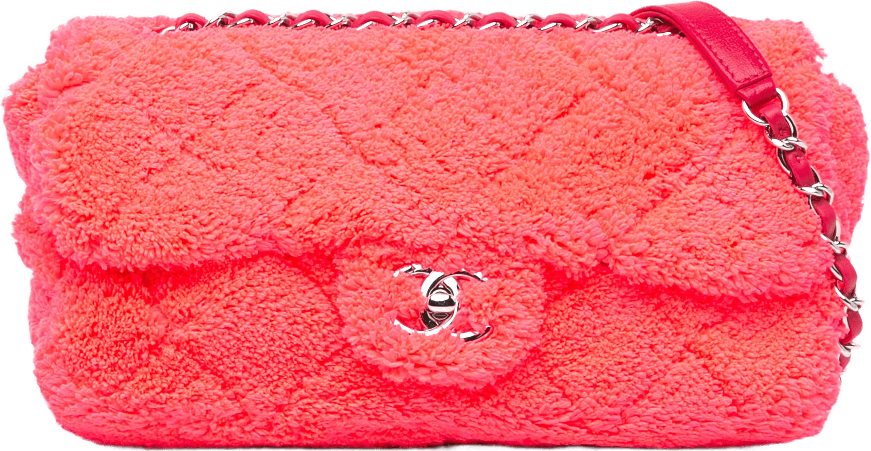 Chanel Medium Quilted Terry Cloth Coco Beach Flap, från Luxclusif, i färgen hot pink.