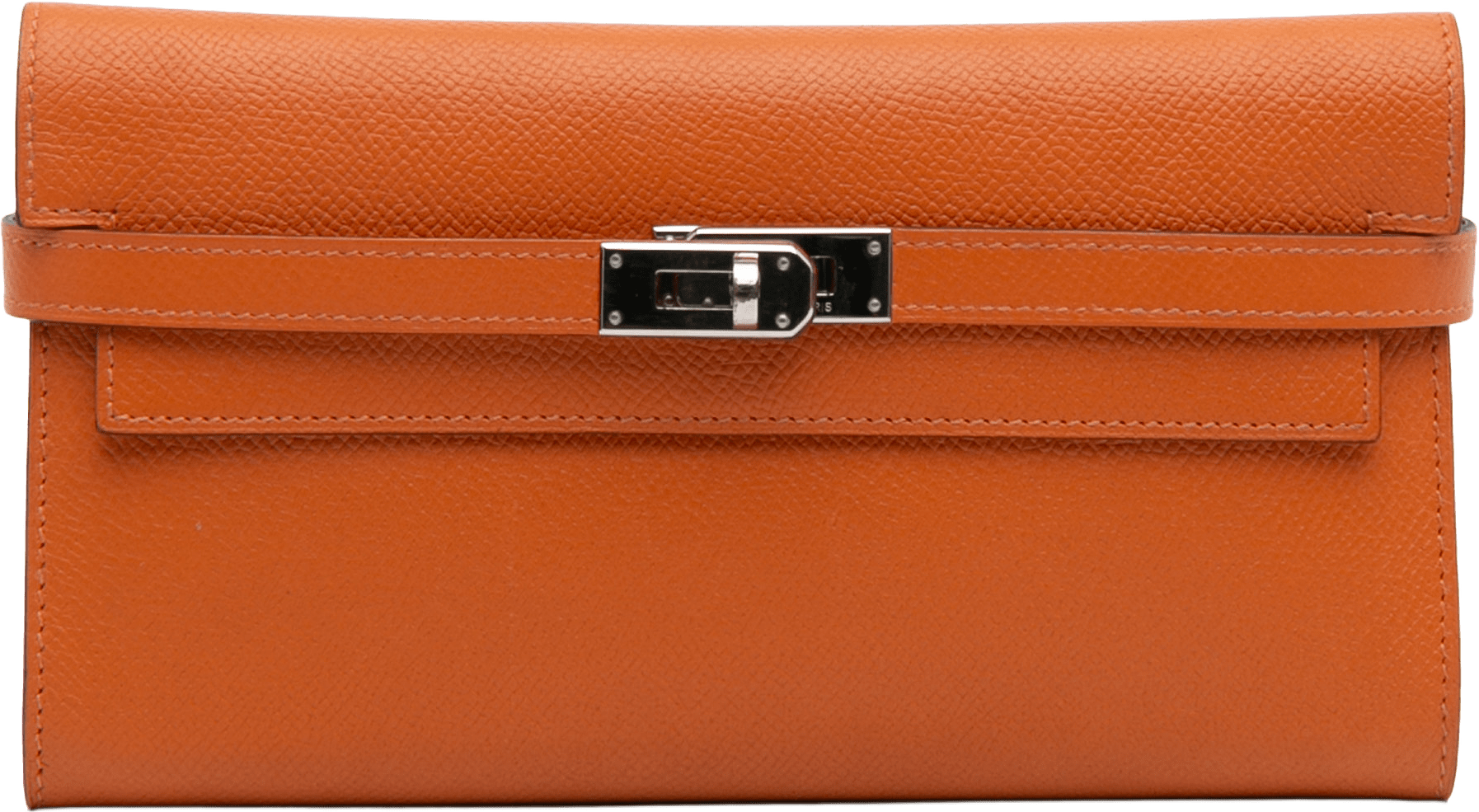 Hermès Epsom Kelly Longue Wallet, från Luxclusif, i färgen orange.