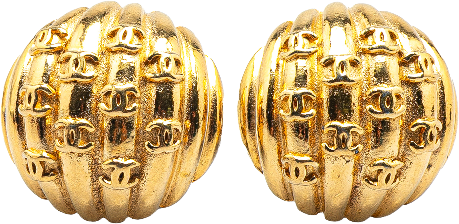 Chanel Gold Plated Cc Dome Clip On Earrings