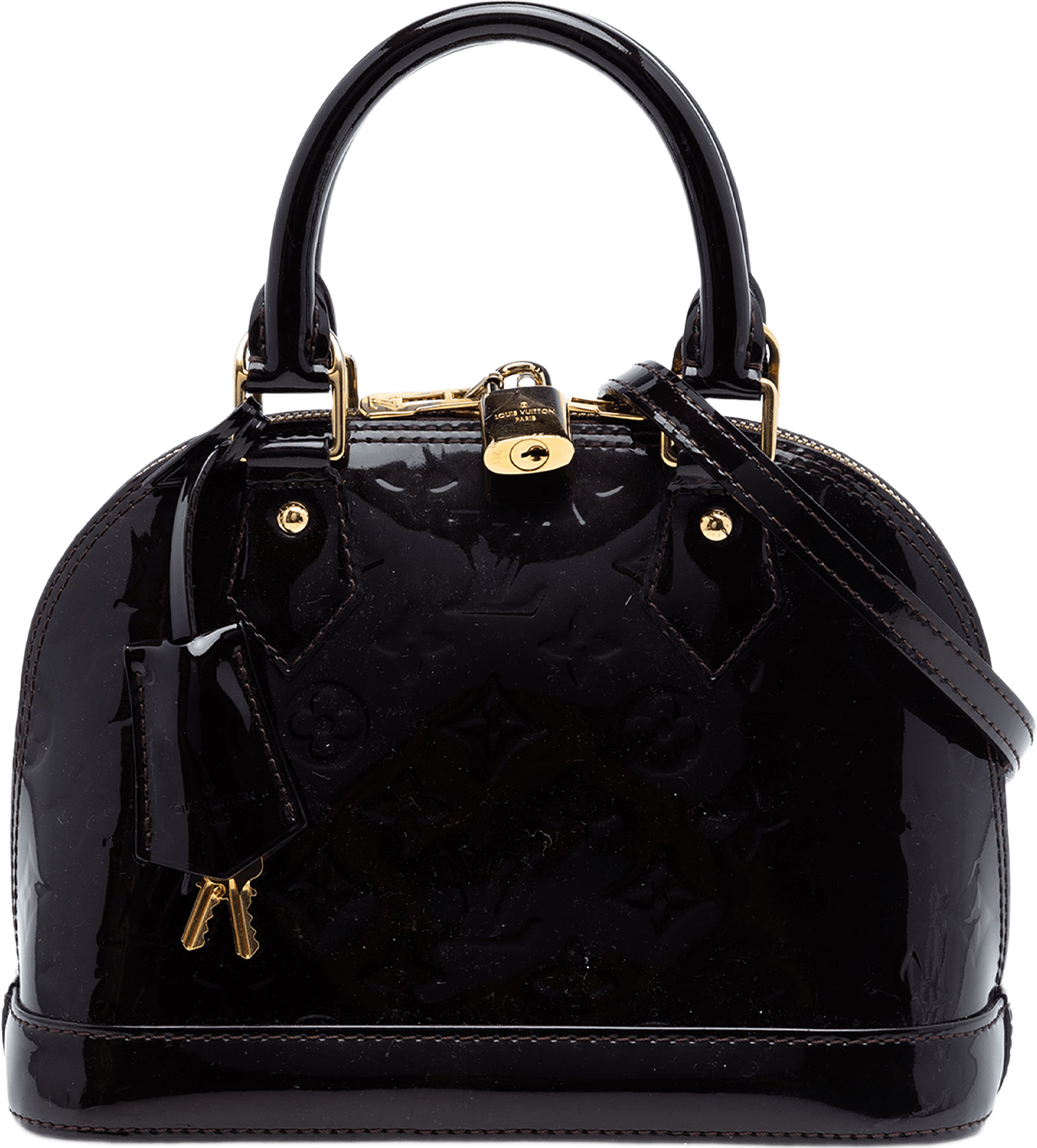 Louis Vuitton Monogram Vernis Alma Bb, från Luxclusif, i färgen purple.