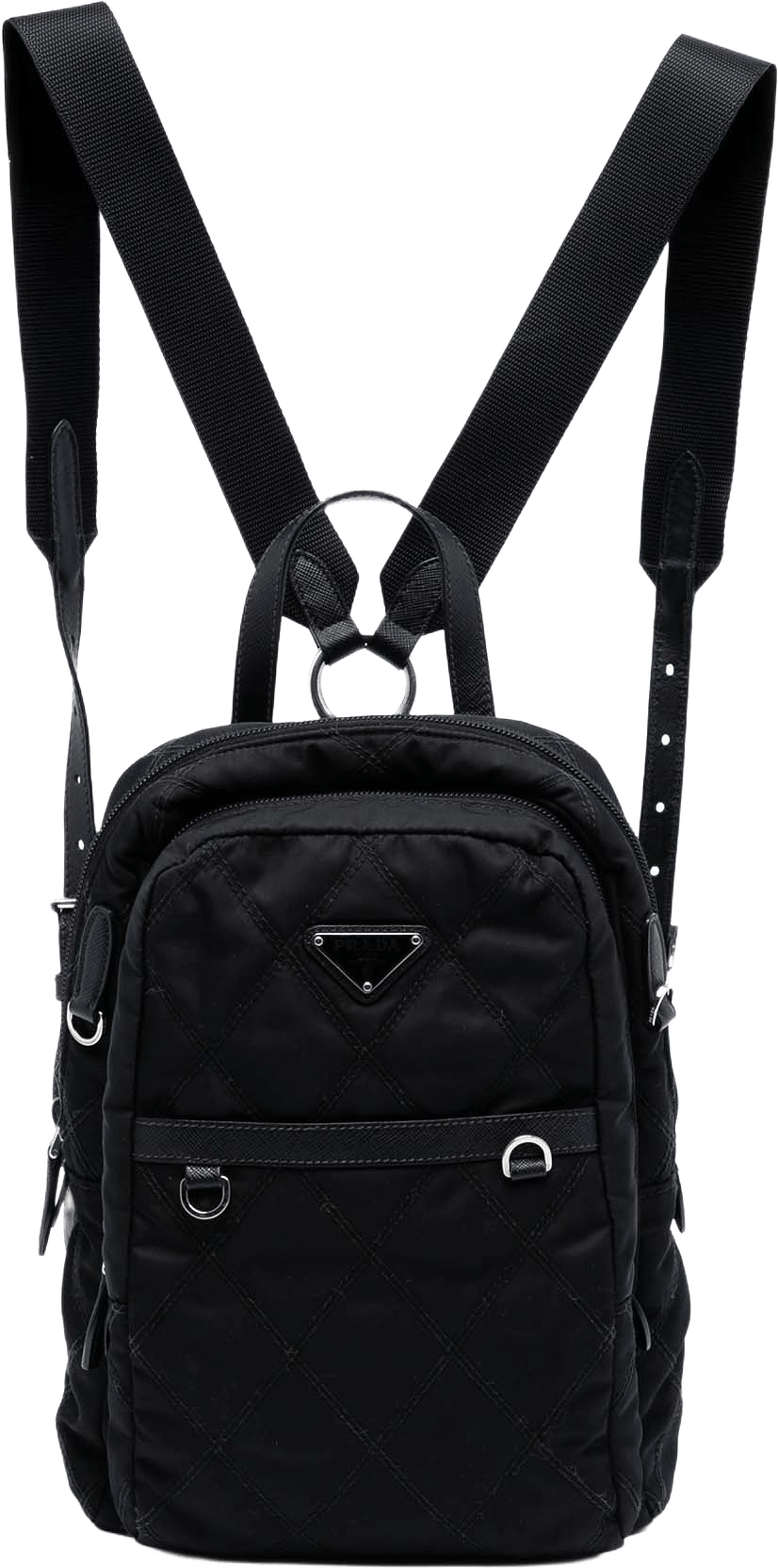 Prada Saffiano Trimmed Impuntu Tessuto Backpack, från Luxclusif, i färgen black.