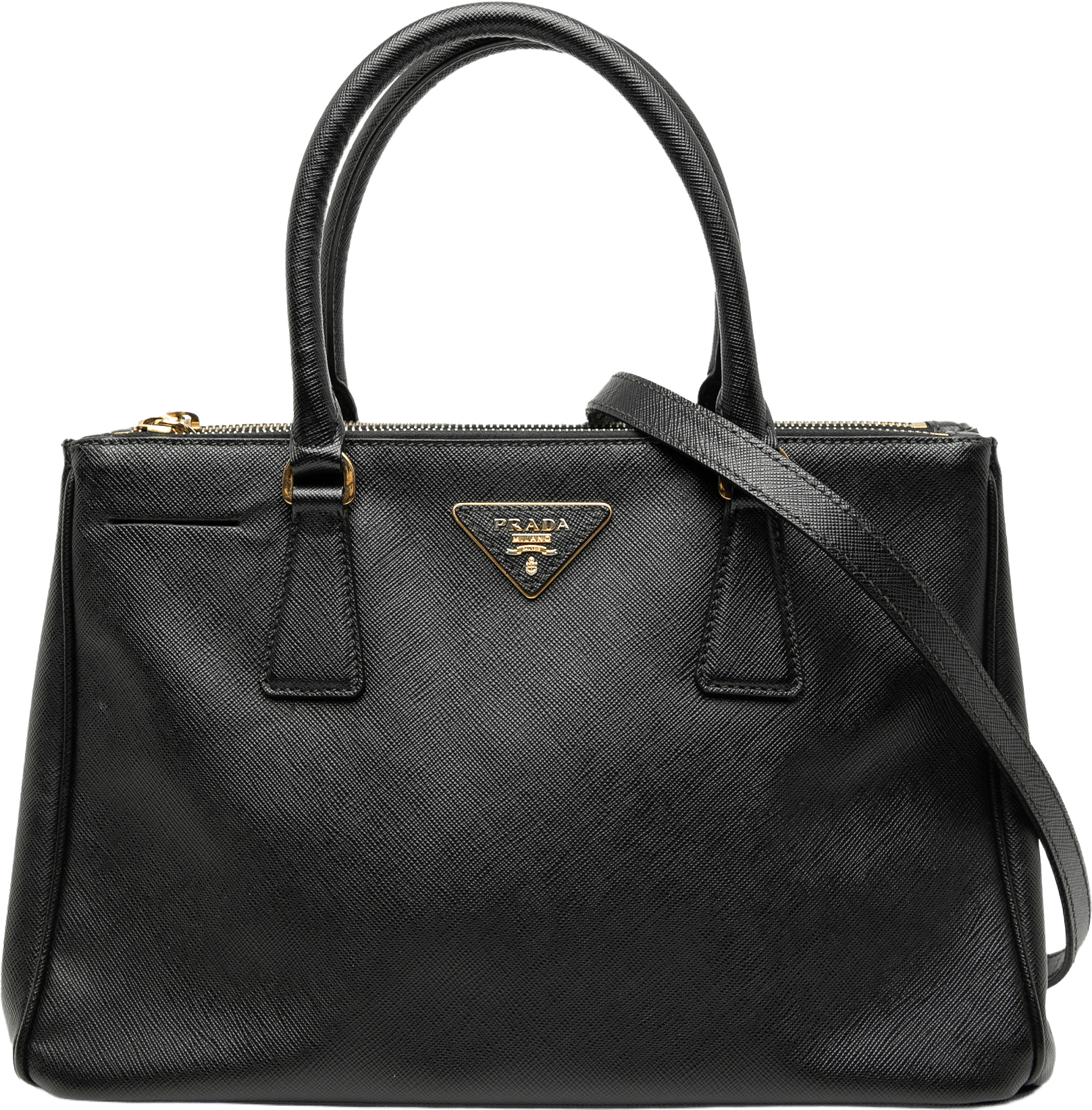Prada Small Saffiano Lux Galleria Double Zip Satchel, från Luxclusif, i färgen black.