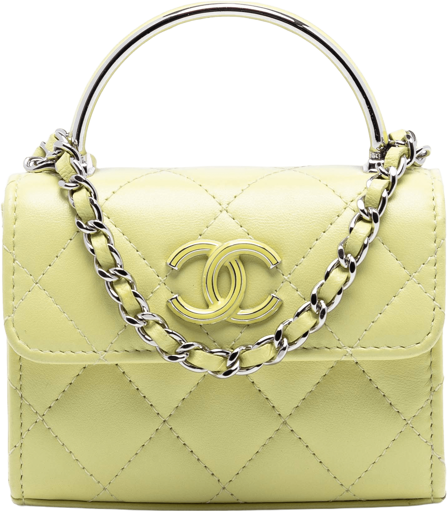 Chanel Mini Quilted Lambskin Chain Top Handle Bag, från Luxclusif, i färgen light yellow.