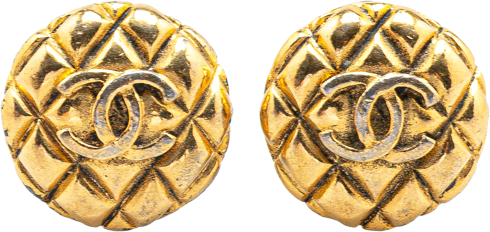 Chanel Gold Plated Cc Quilted Clip On Earrings