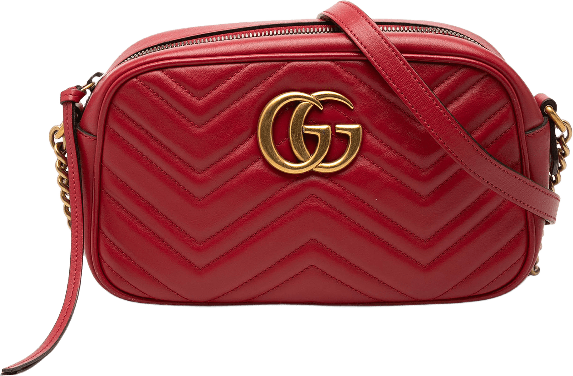 Gucci Small Gg Marmont Matelasse Leather Crossbody, från Luxclusif, i färgen red.