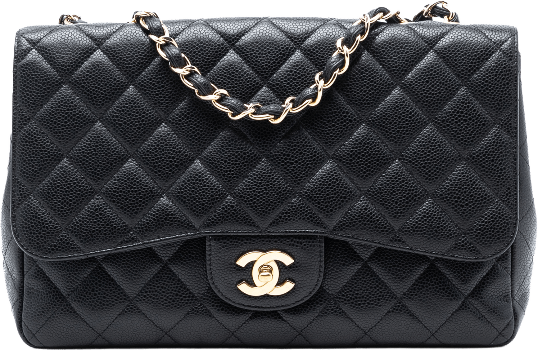 Chanel Jumbo Classic Caviar Single Flap, från Luxclusif, i färgen black.