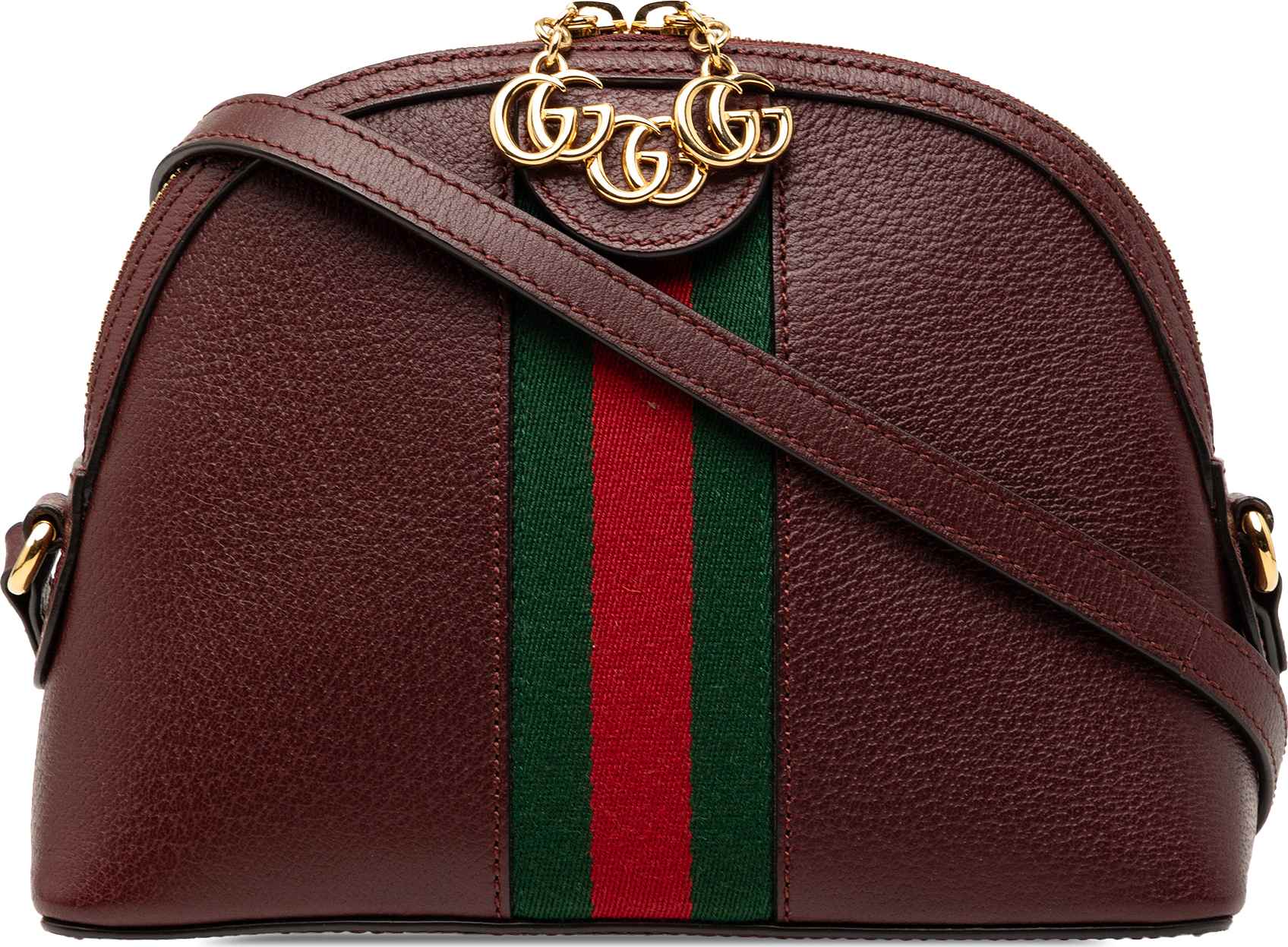 Gucci Small Calfskin Web Ophidia Dome Crossbody, från Luxclusif, i färgen burgundy.