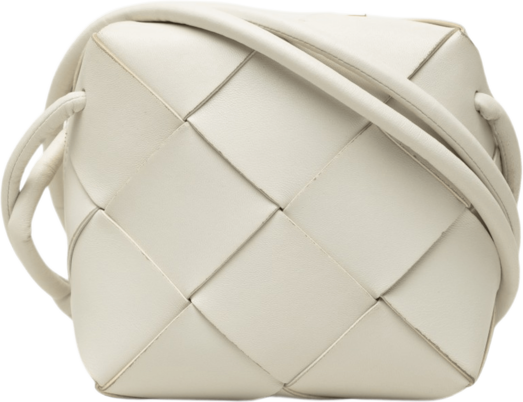 Bottega Veneta Mini Lambskin Intrecciato Cassette Camera Bag, från Luxclusif, i färgen vit.