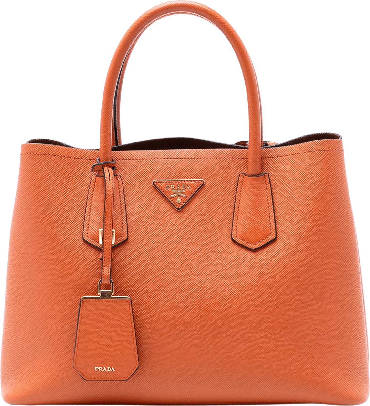 Prada Medium Saffiano Cuir Double Handle Satchel, från Luxclusif, i färgen orange.