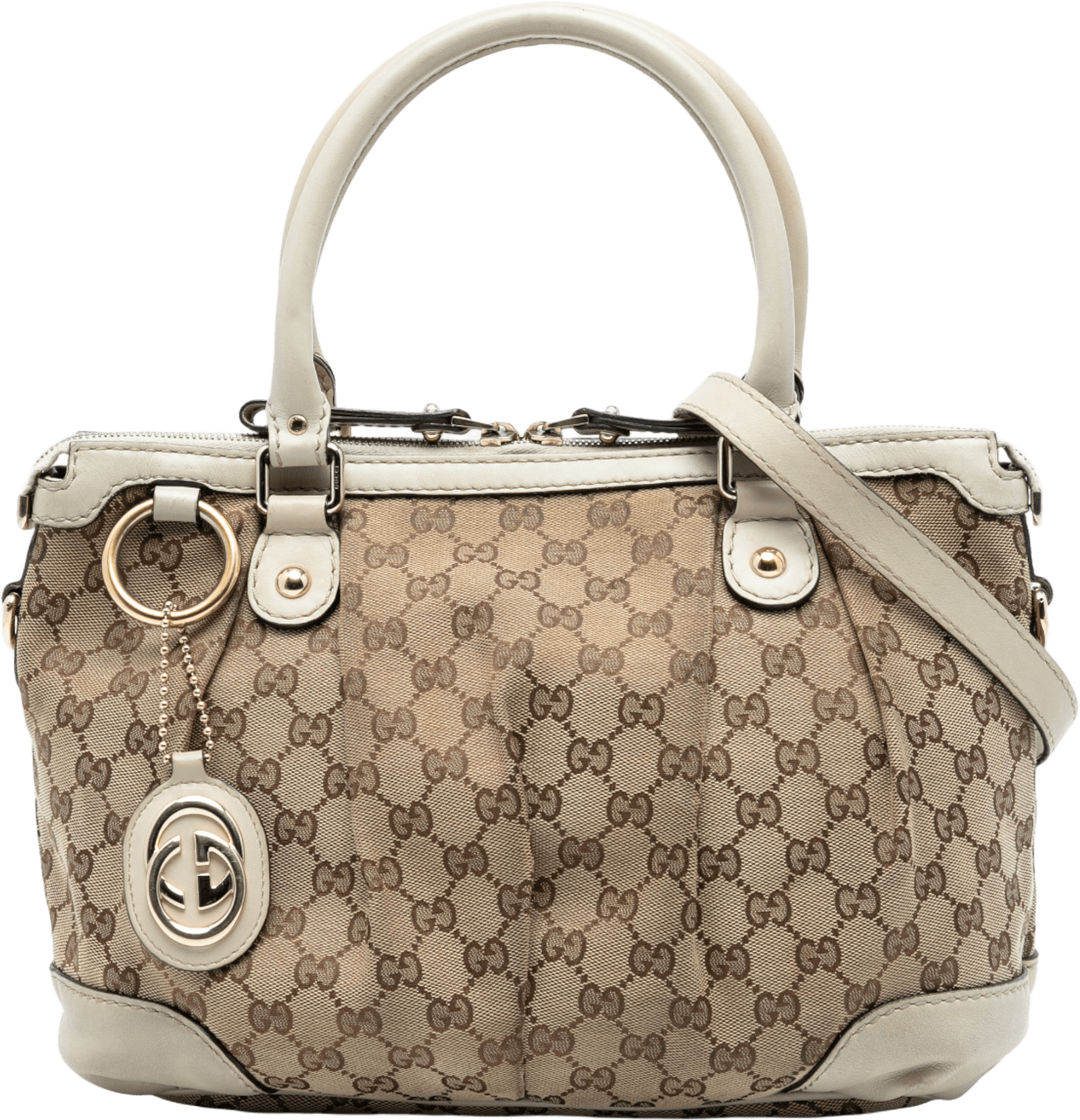 Gucci Gg Canvas Sukey Satchel, från Luxclusif, i färgen beige.