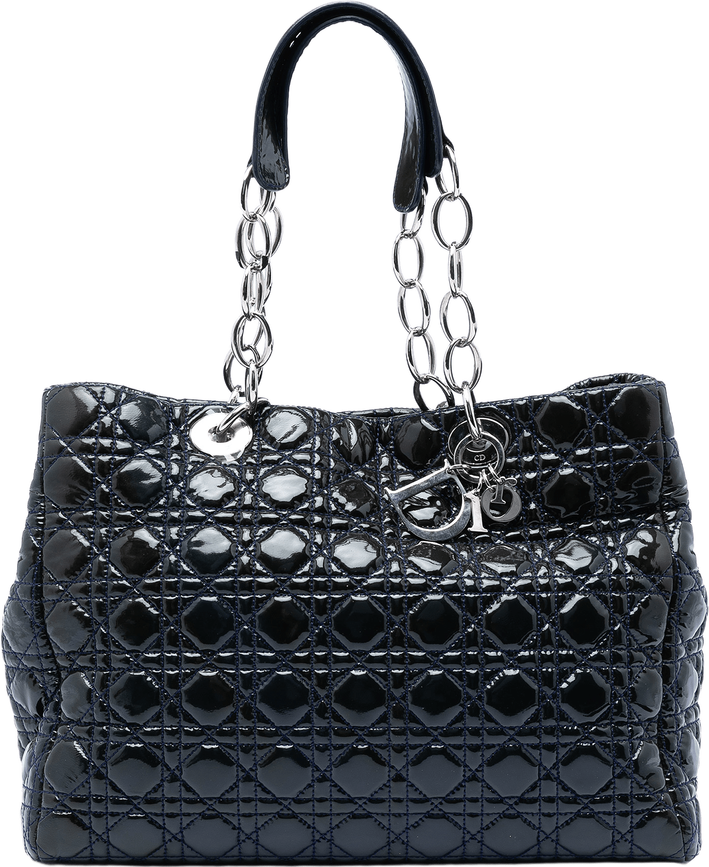 Dior Large Patent Cannage Lady Dior Soft Shopping Tote, från Luxclusif, i färgen dark blue.