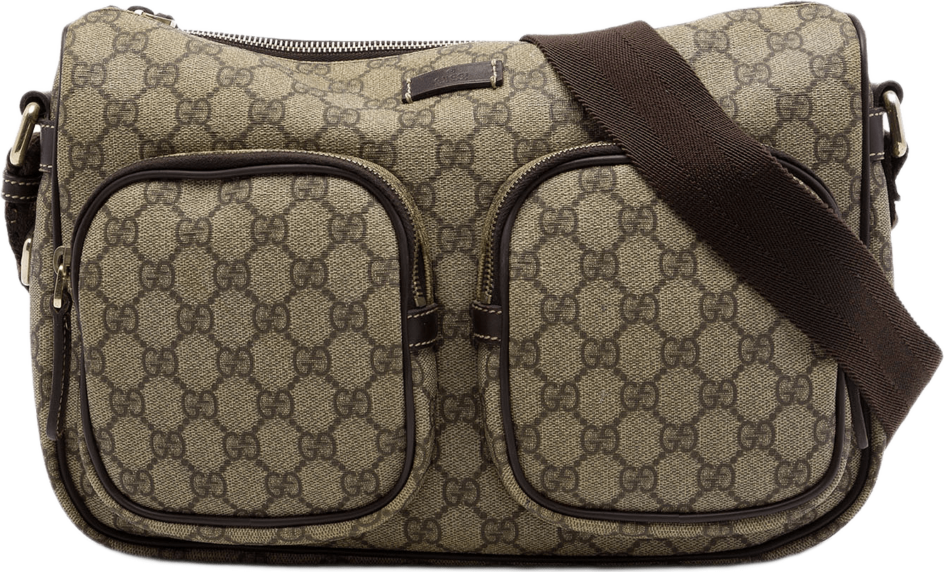 Gucci Gg Supreme Double Pocket Crossbody, från Luxclusif, i färgen beige.