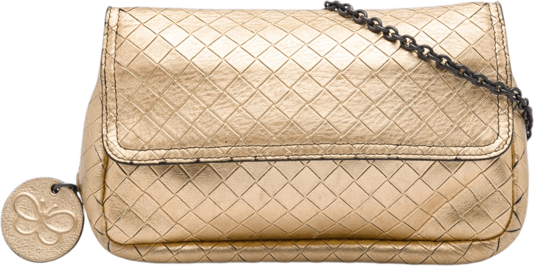 Bottega Veneta Nappa Intrecciomirage Chain Flap Crossbody, från Luxclusif, i färgen guld.