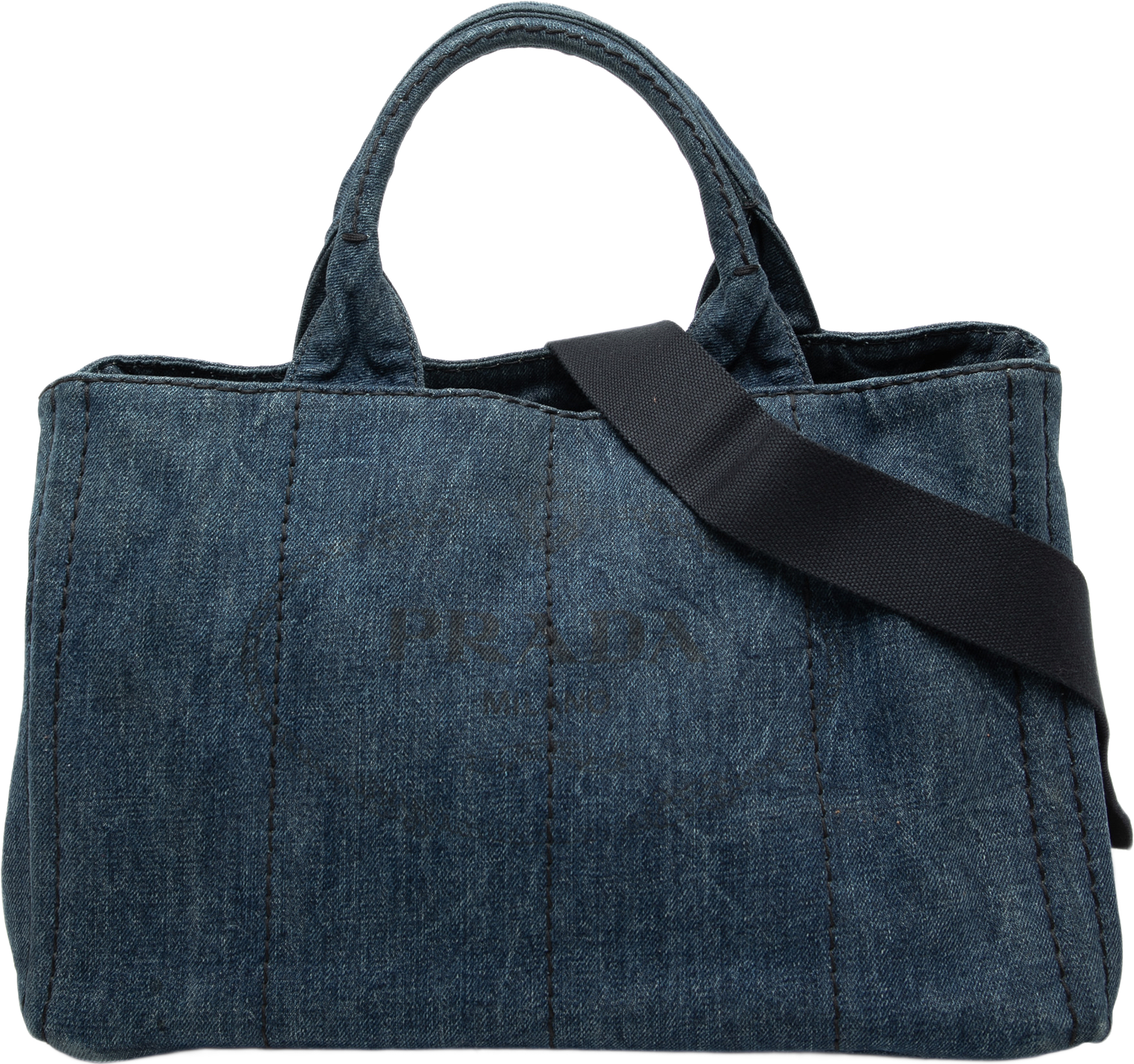 Prada Denim Canapa Logo Satchel, från Luxclusif, i färgen denim.