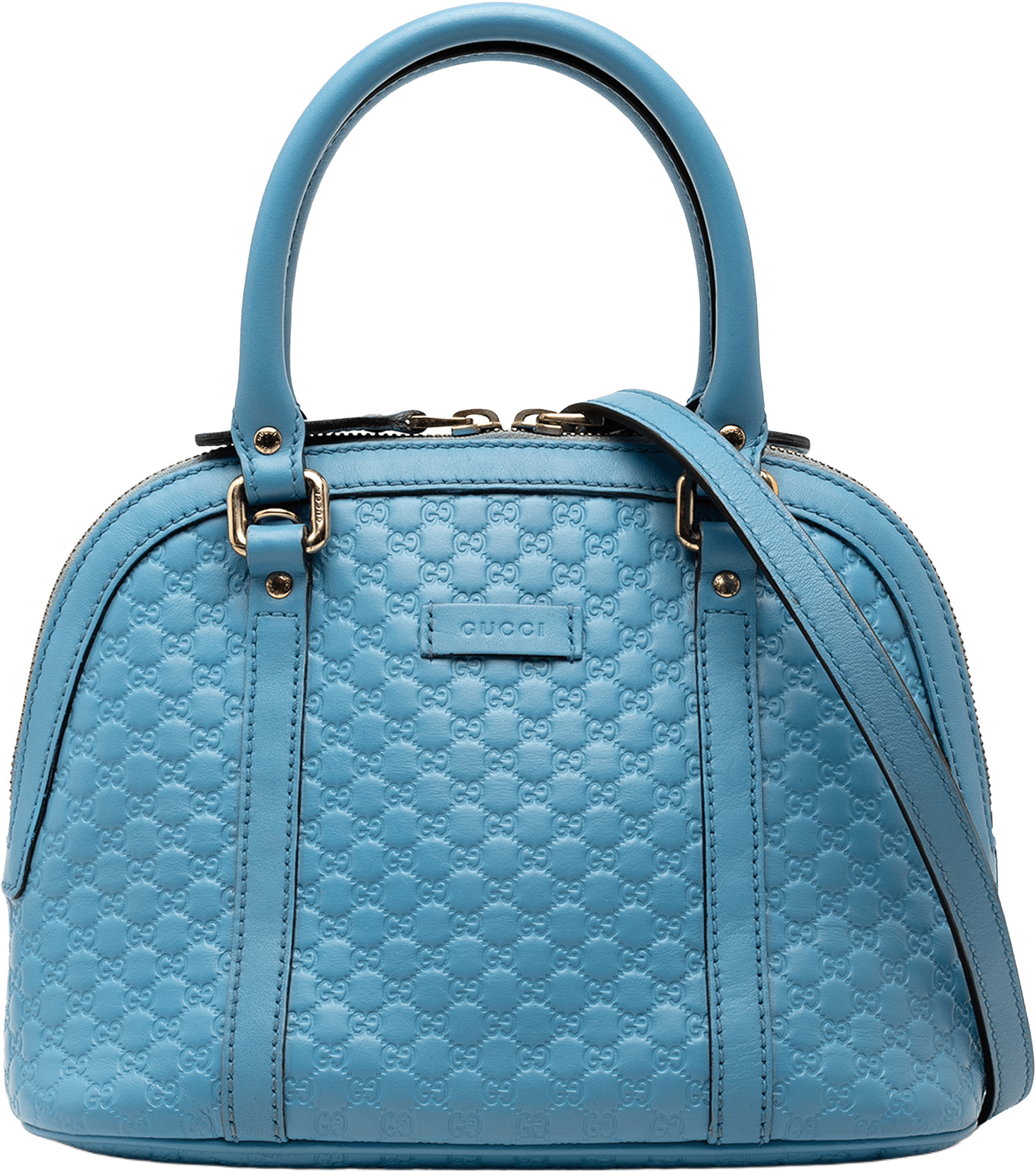 Gucci Mini Microguccissima Dome Satchel, från Luxclusif, i färgen light blue.