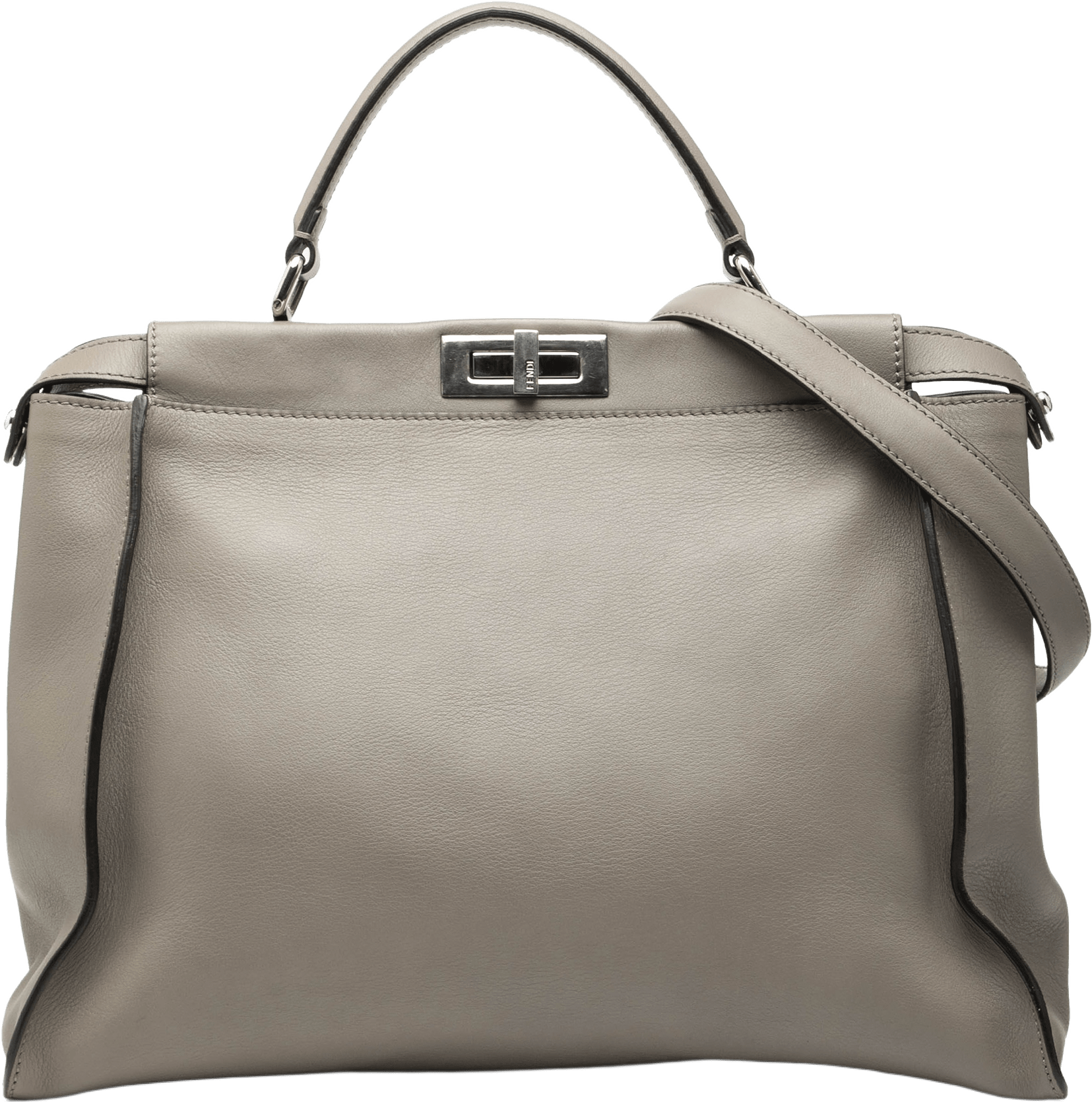 Fendi Large Leather Peekaboo Satchel, från Luxclusif, i färgen taupe.