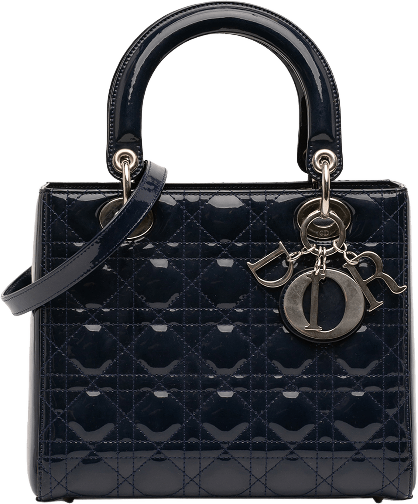 Dior Medium Patent Cannage Lady Dior, från Luxclusif, i färgen navy.