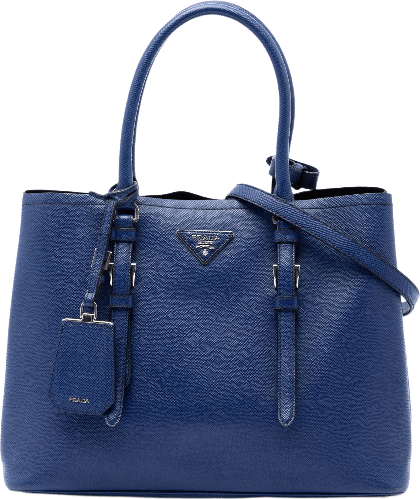 Prada Saffiano Soft Shopping Convertible Tote, från Luxclusif, i färgen blue.