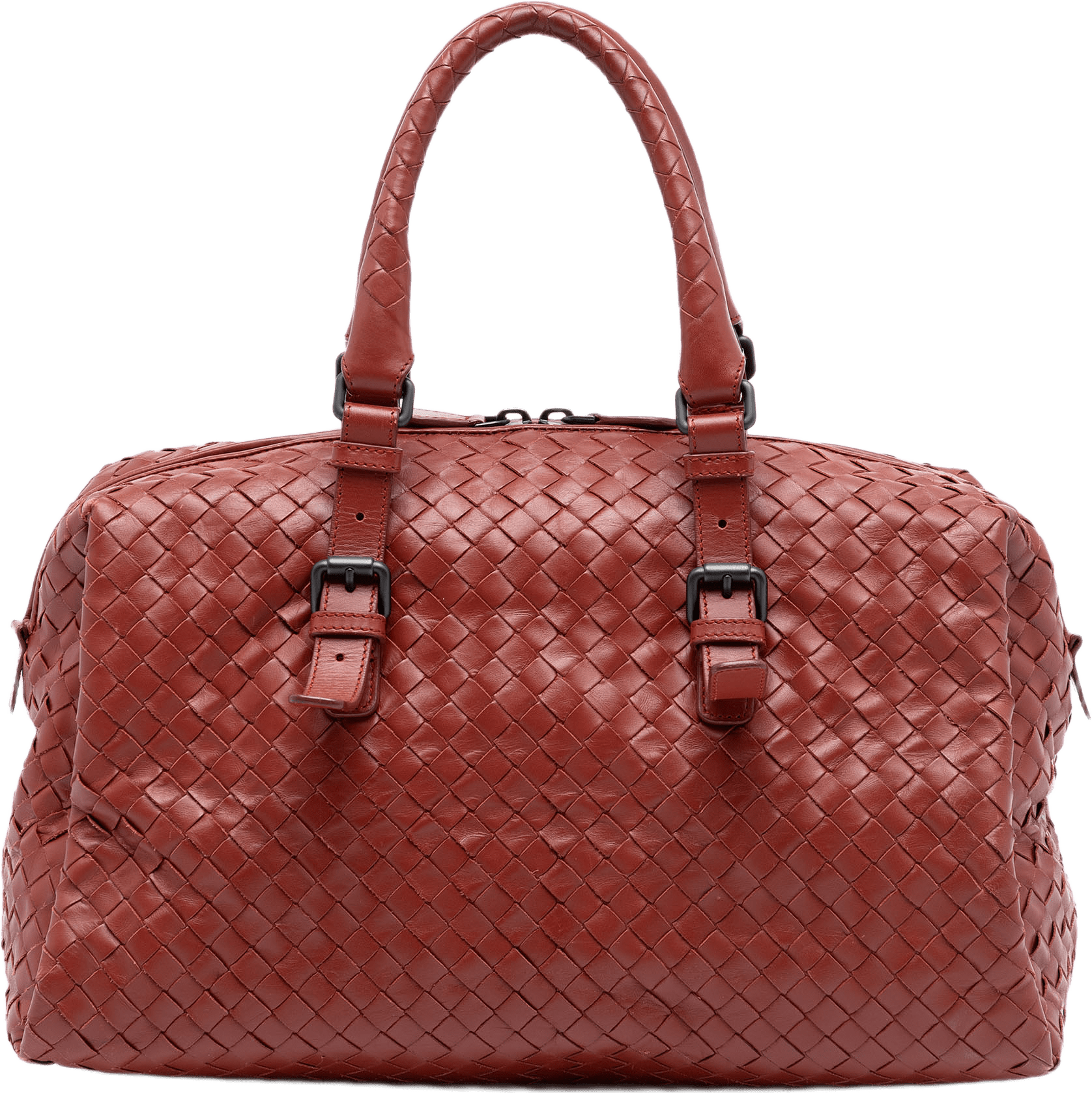 Bottega Veneta Nappa Intrecciato Boston Bag, från Luxclusif, i färgen brick.