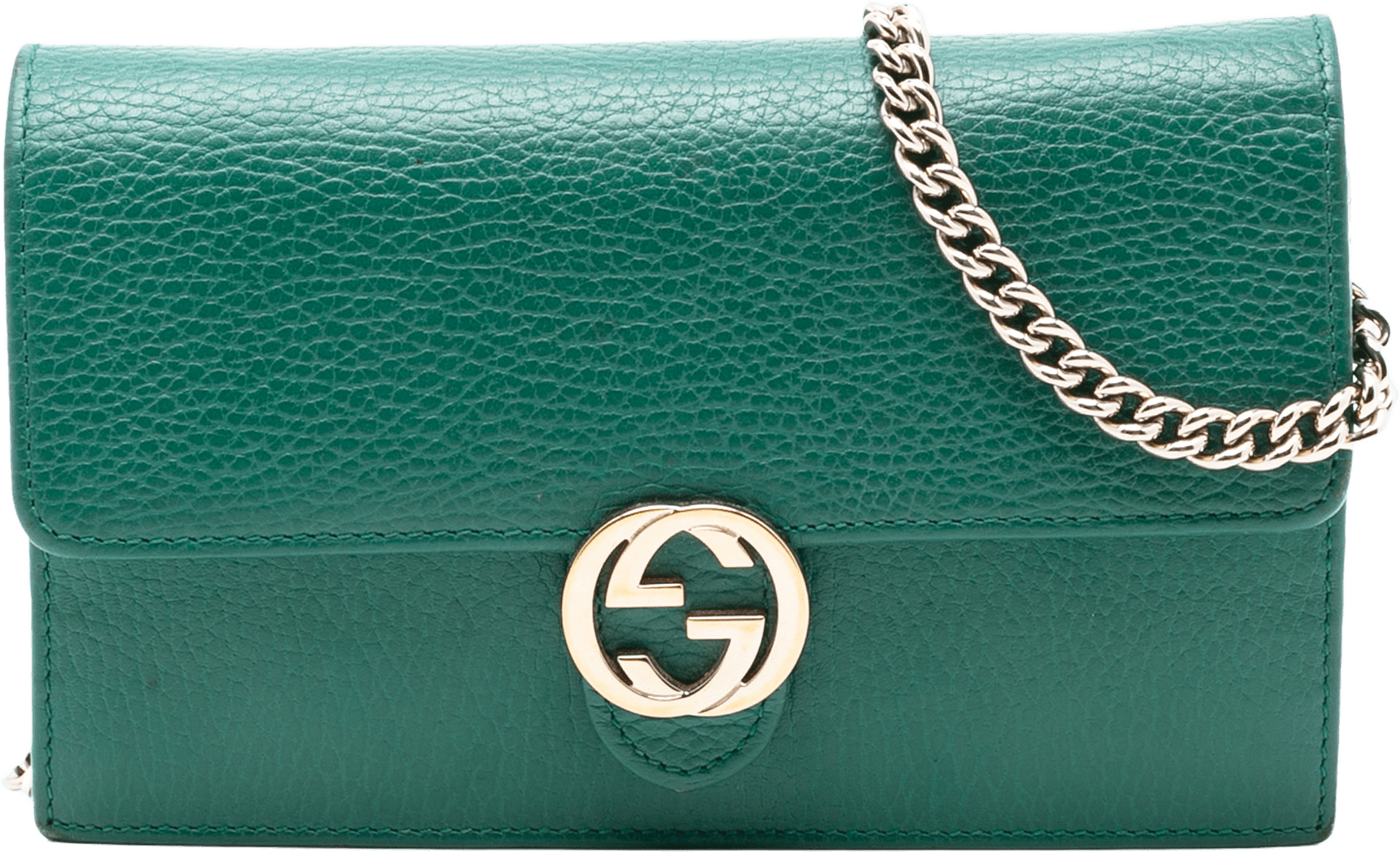 Gucci Interlocking G Dollar Calfskin Wallet On Chain, från Luxclusif, i färgen green.