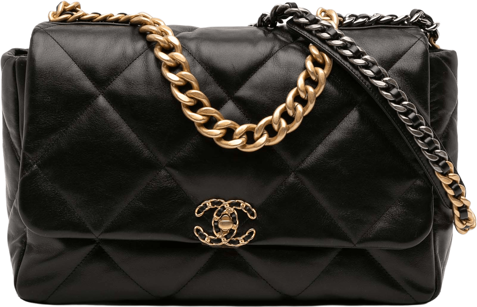 Chanel Maxi Lambskin 19 Flap, från Luxclusif, i färgen black.