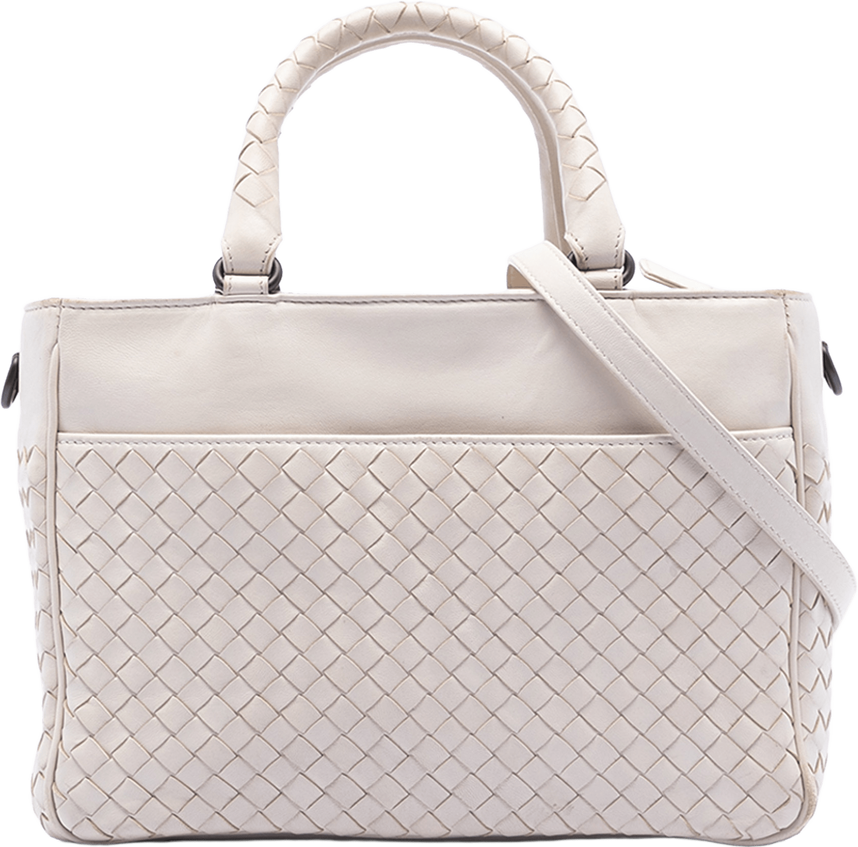 Bottega Veneta Nappa Intrecciato Satchel, från Luxclusif, i färgen white.