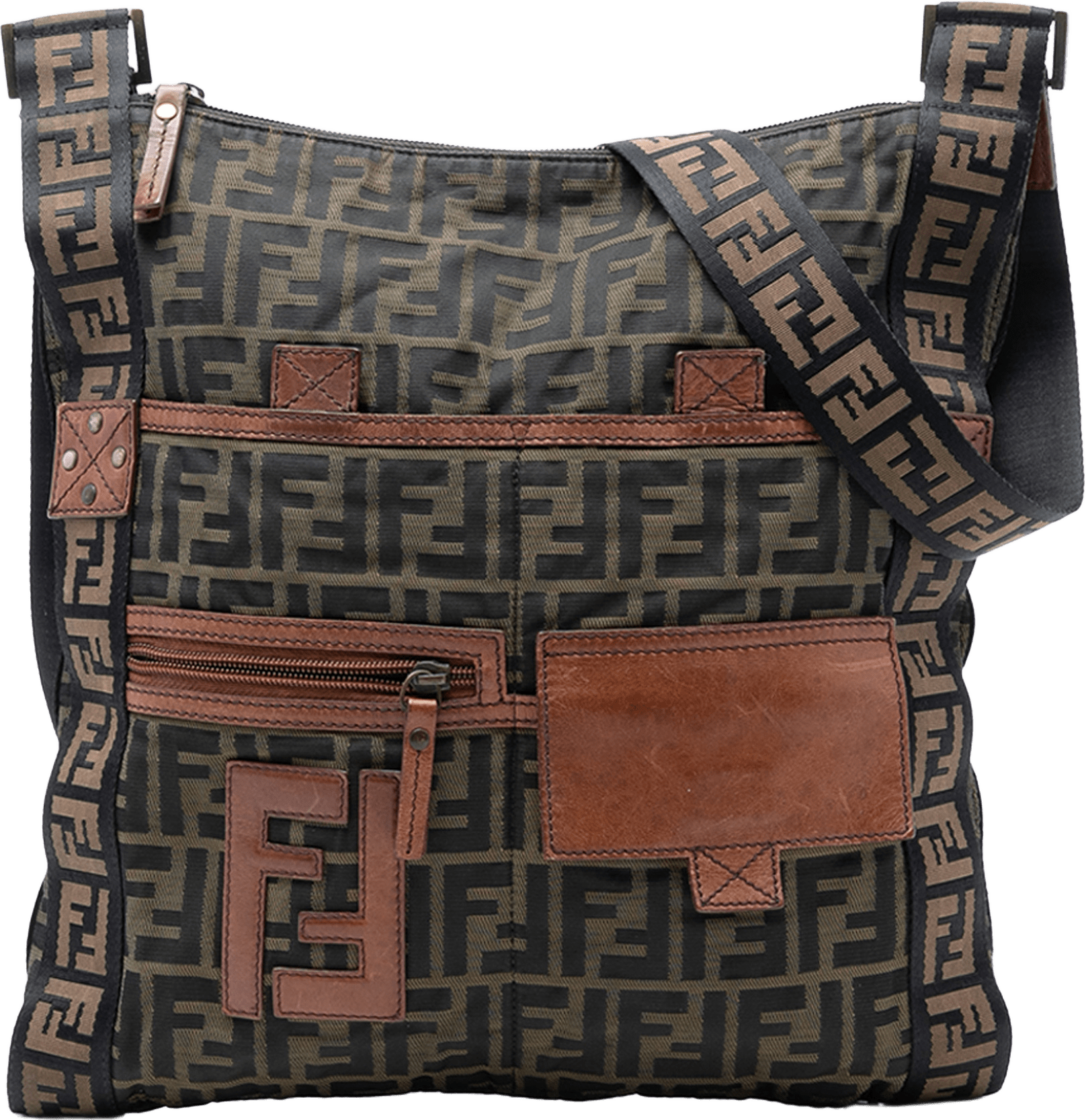 Fendi Zucca Canvas Ff Flat Messenger Bag, från Luxclusif, i färgen brown.