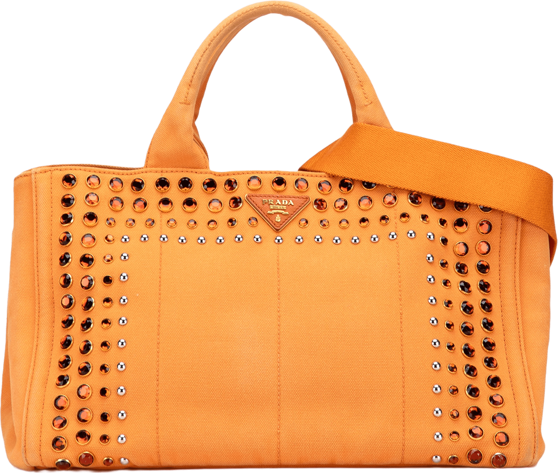 Prada Canvas Canapa Bijoux Satchel, från Luxclusif, i färgen orange.