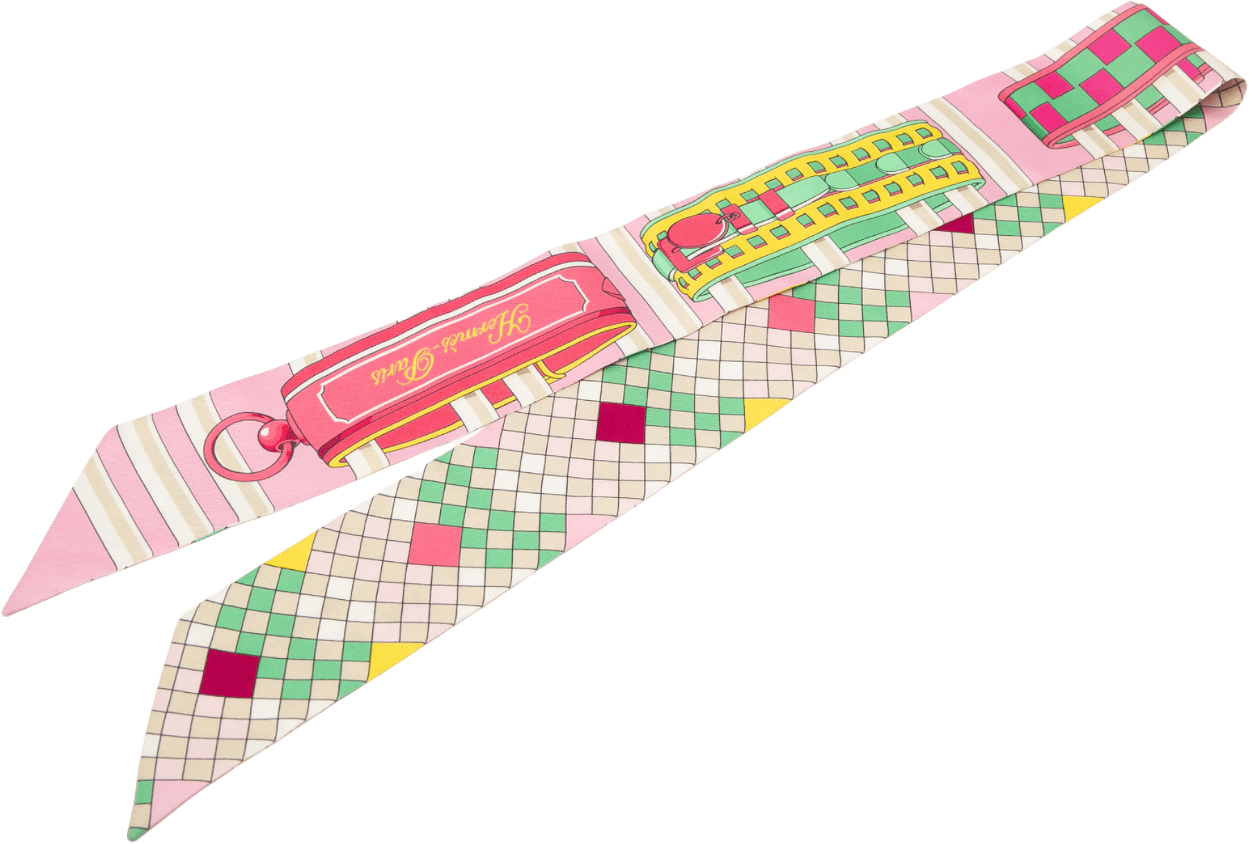 Hermès Colliers De Chiens Remix Silk Twilly Scarf, från Luxclusif, i färgen light pink.