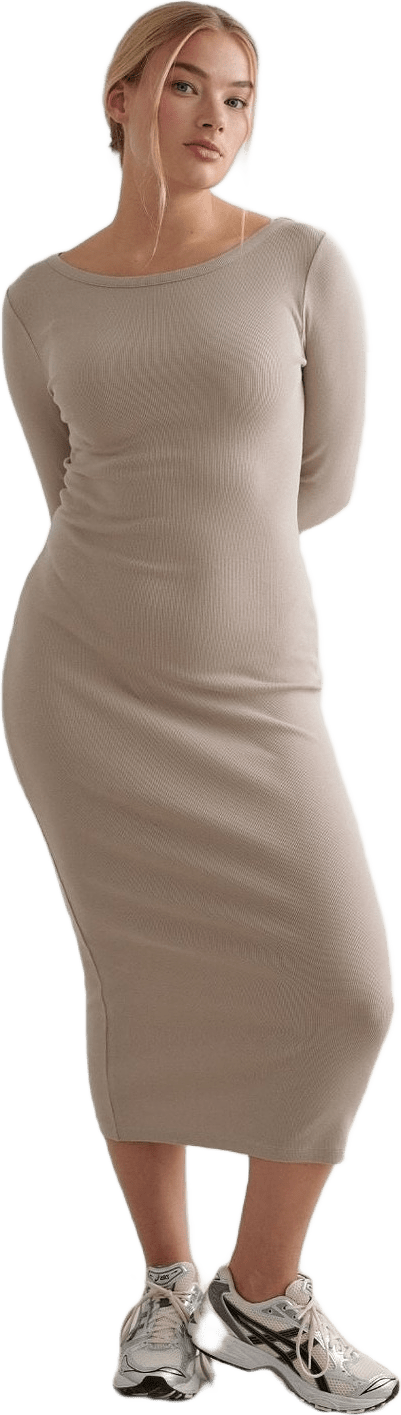 Dark Clay Ease Ribbed Long Sleeve Dress