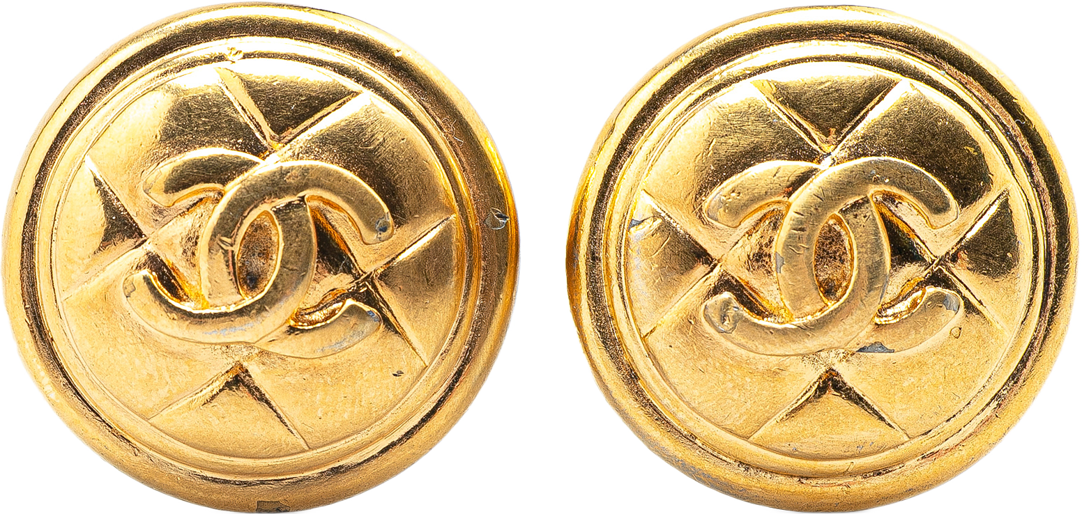 Chanel Gold Plated Cc Quilted Clip On Earrings