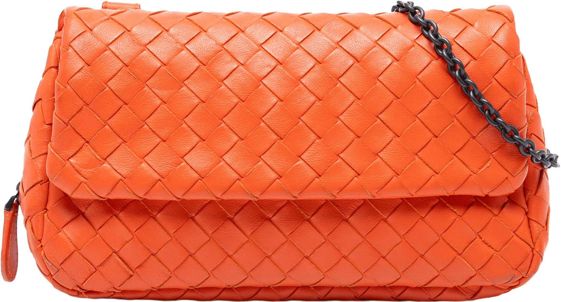 Bottega Veneta Mini Nappa Intrecciato Expandable Chain Flap Crossbody, från Luxclusif, i färgen orange.