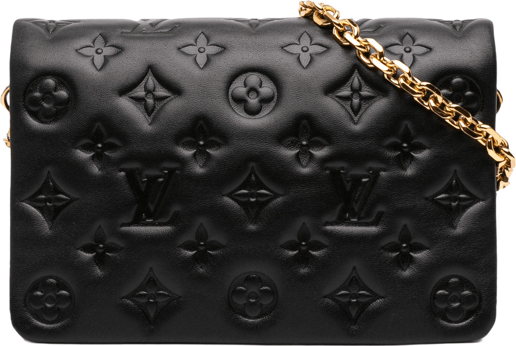 Louis Vuitton Monogram Embossed Pochette Coussin, från Luxclusif, i färgen black.