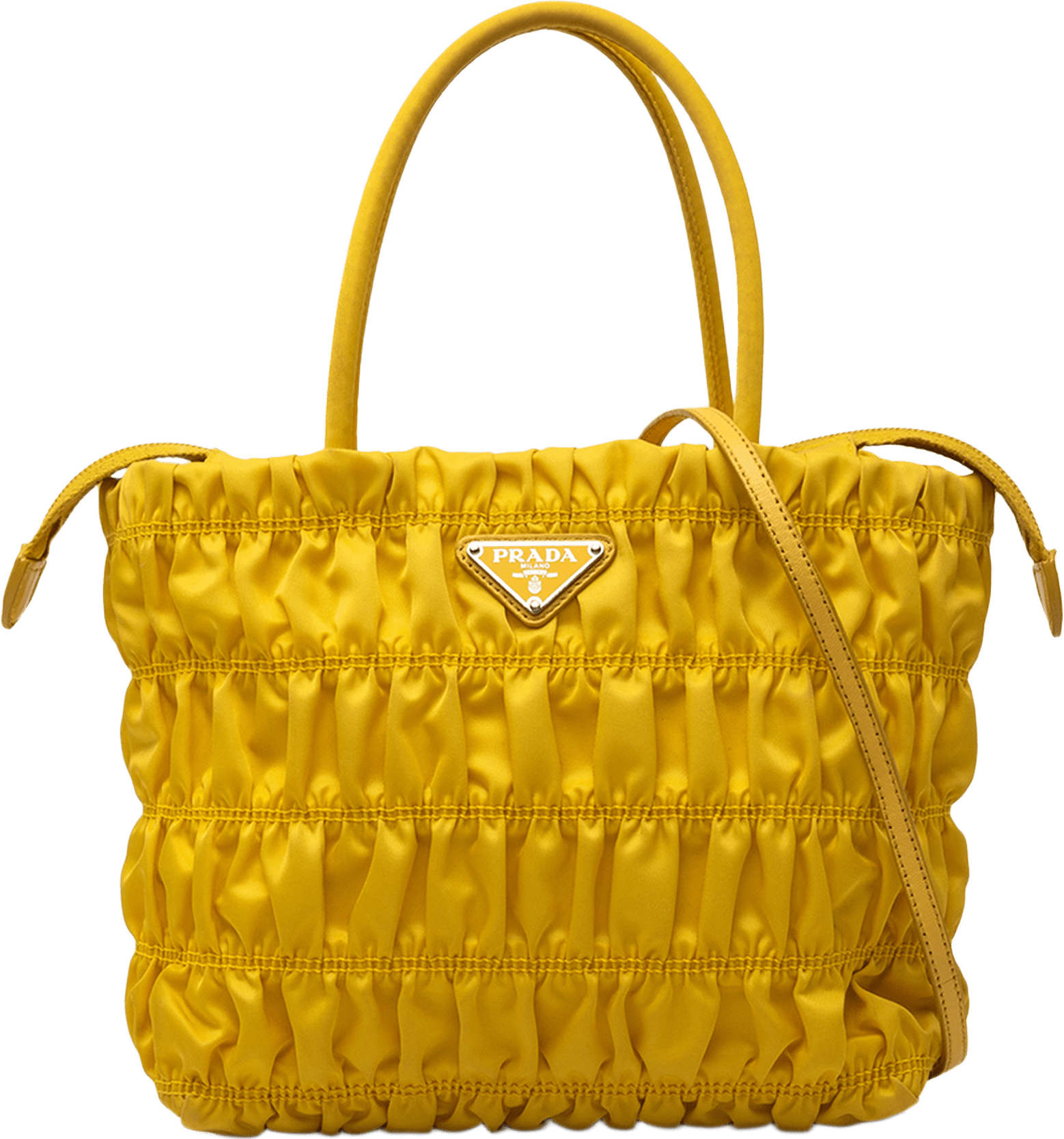 Prada Tessuto Gaufre Satchel, från Luxclusif, i färgen gul.