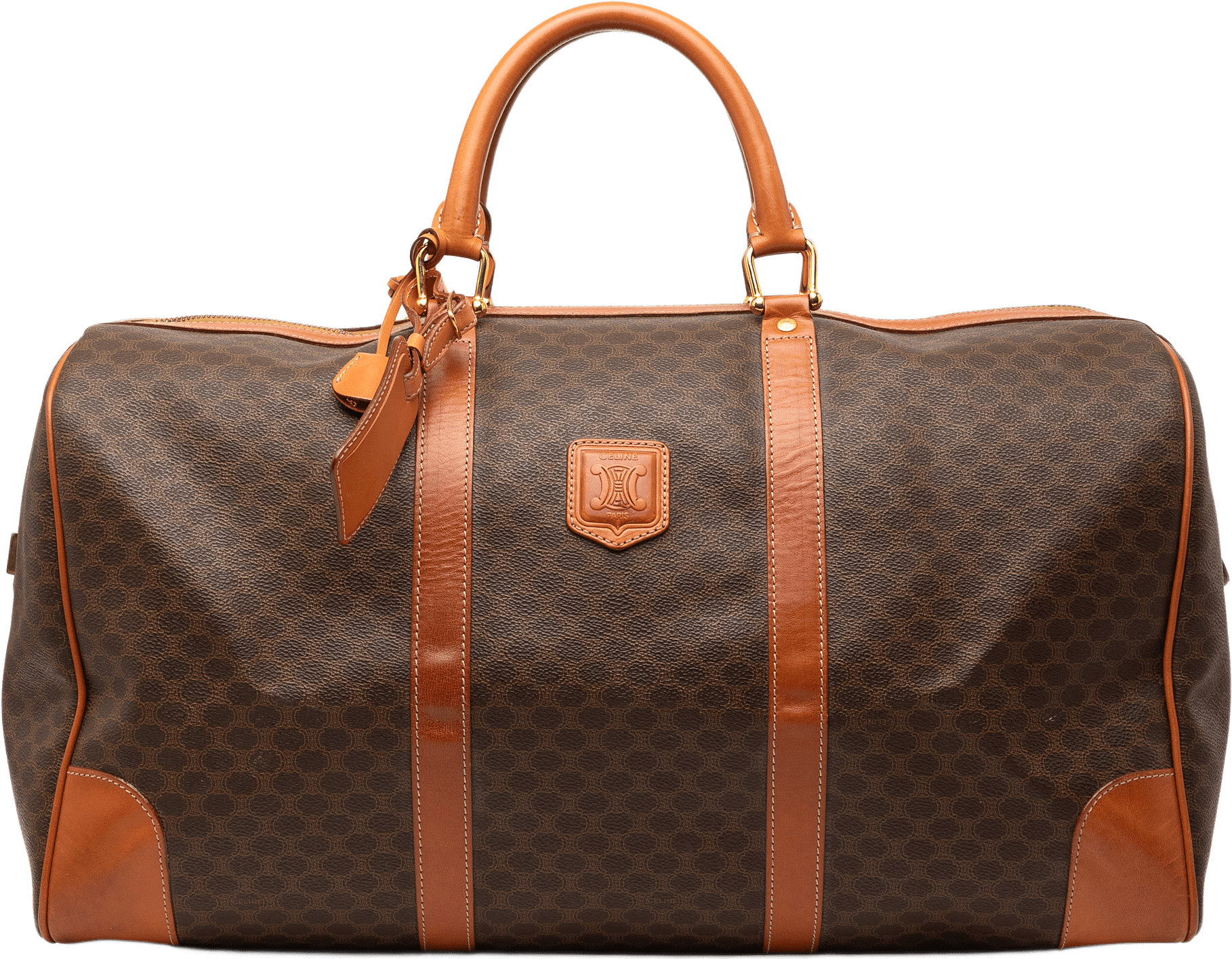 Celine Macadam Coated Canvas Boston Bag, från Luxclusif, i färgen brown.
