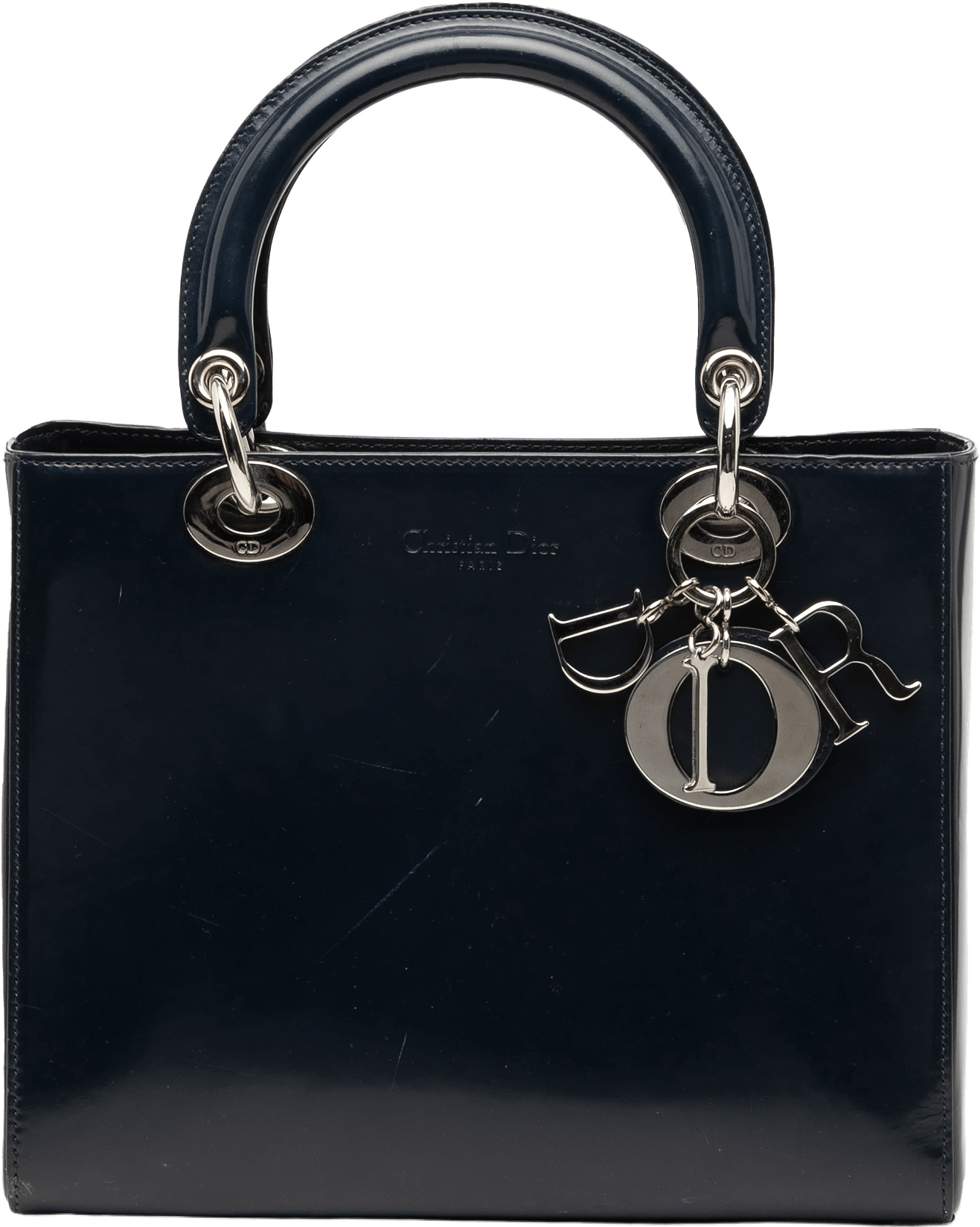 Dior Medium Glazed Calfskin Lady Dior, från Luxclusif, i färgen dark blue.