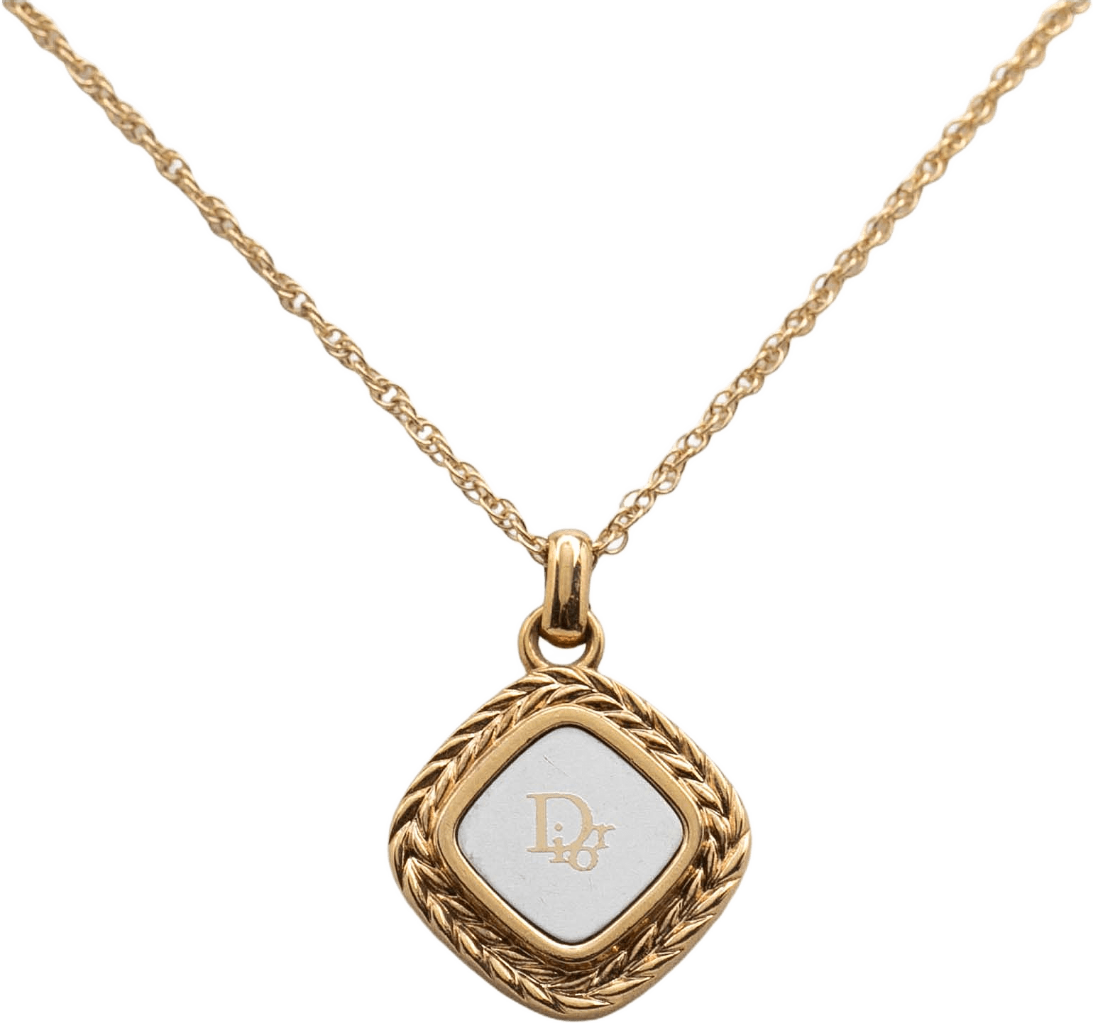 Dior Gold Plated Enamel Logo Pendant Necklace, från Luxclusif, i färgen gold.