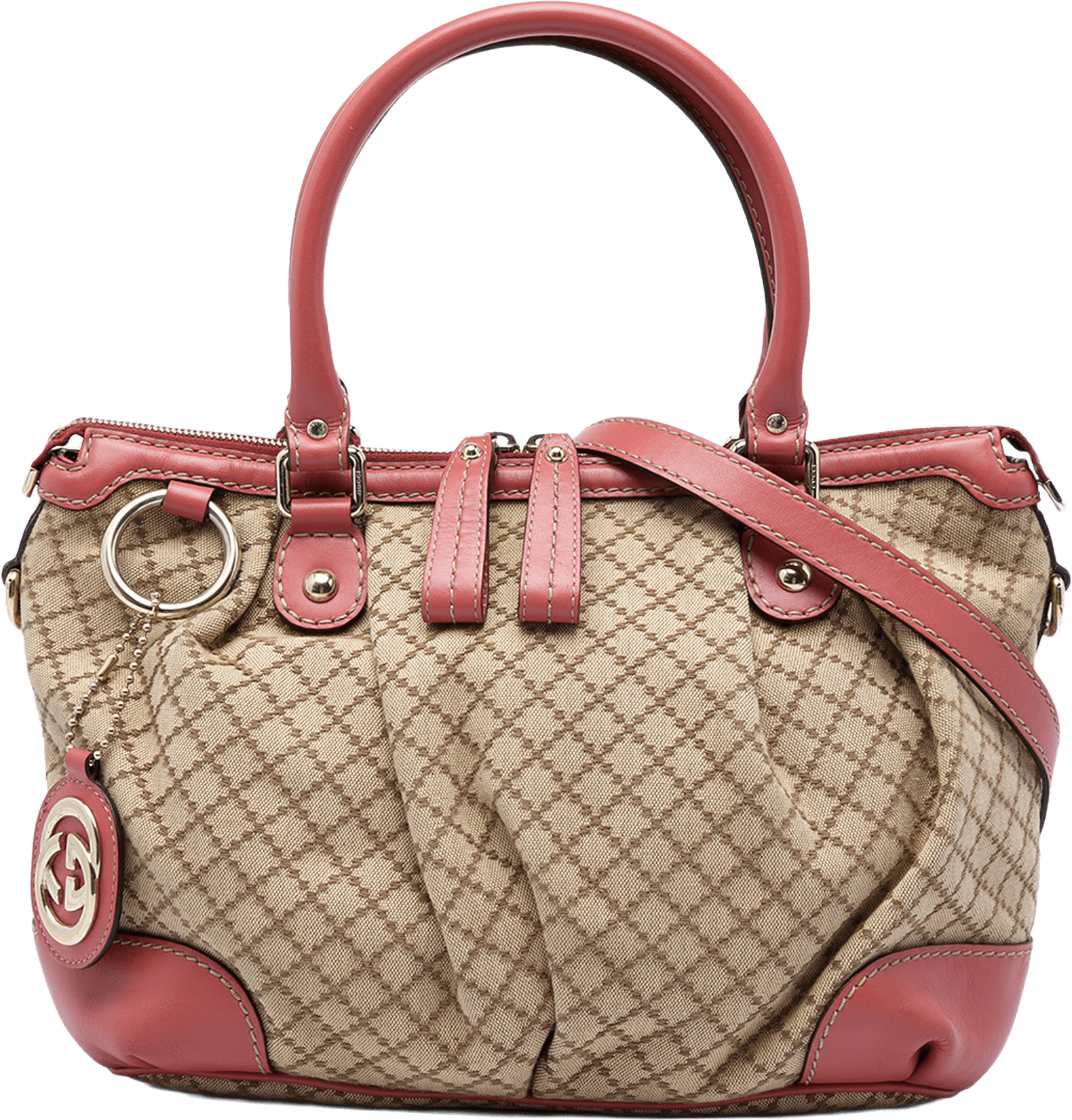 Gucci Diamante Canvas Sukey Satchel, från Luxclusif, i färgen beige.