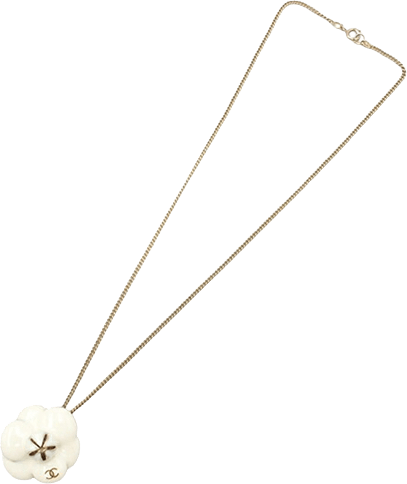 Chanel Cc Gold Plated Enamel Camellia Pendant Necklace, från Luxclusif, i färgen gold.