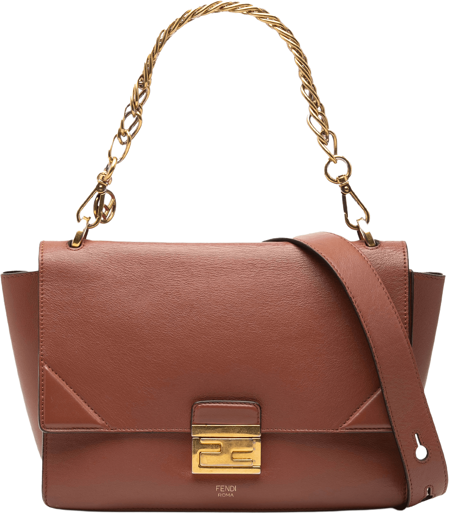 Fendi Calfskin Kan U Satchel, från Luxclusif, i färgen brown.