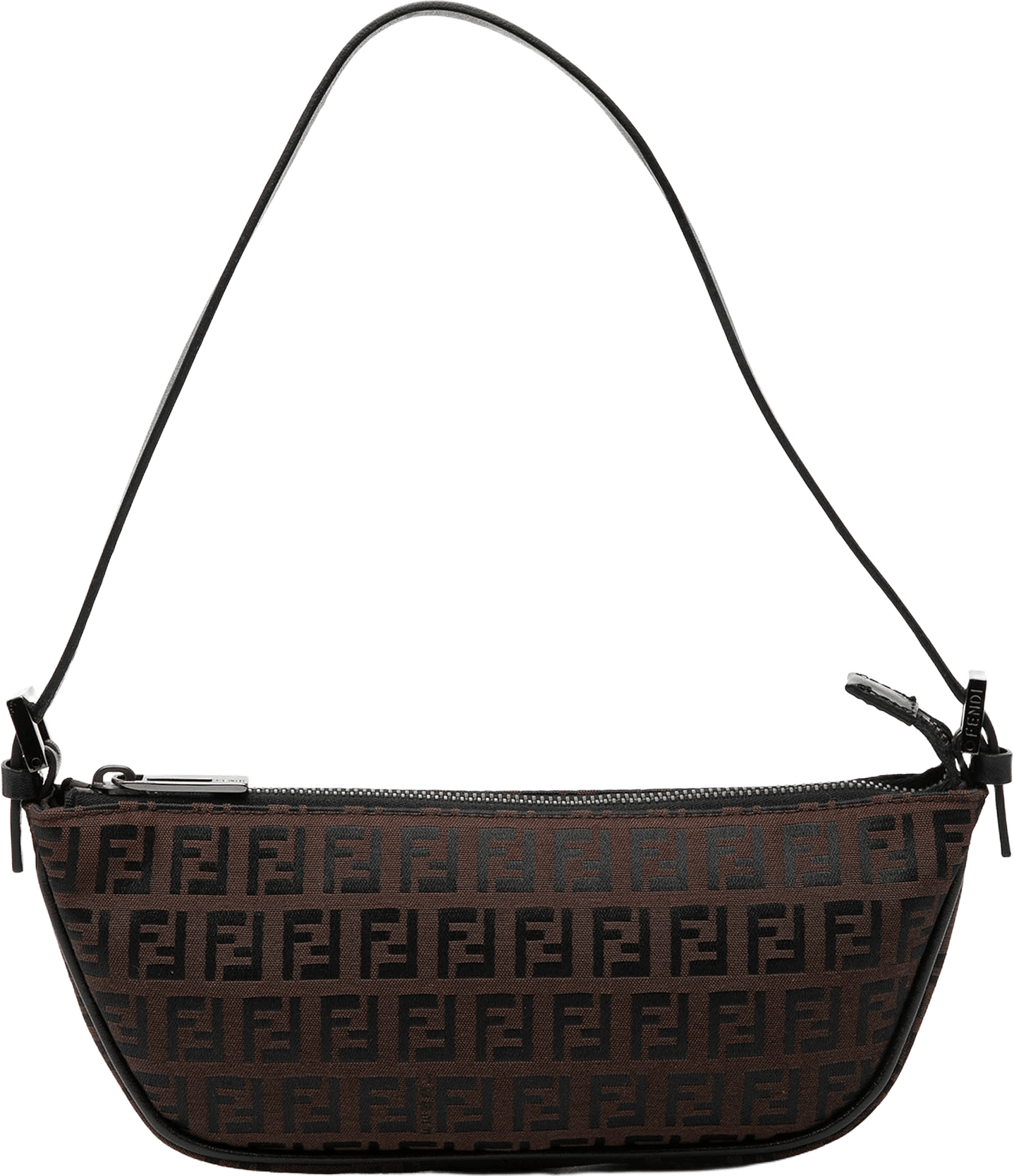 Fendi Zucchino Canvas Half Moon Pochette, från Luxclusif, i färgen dark brown.