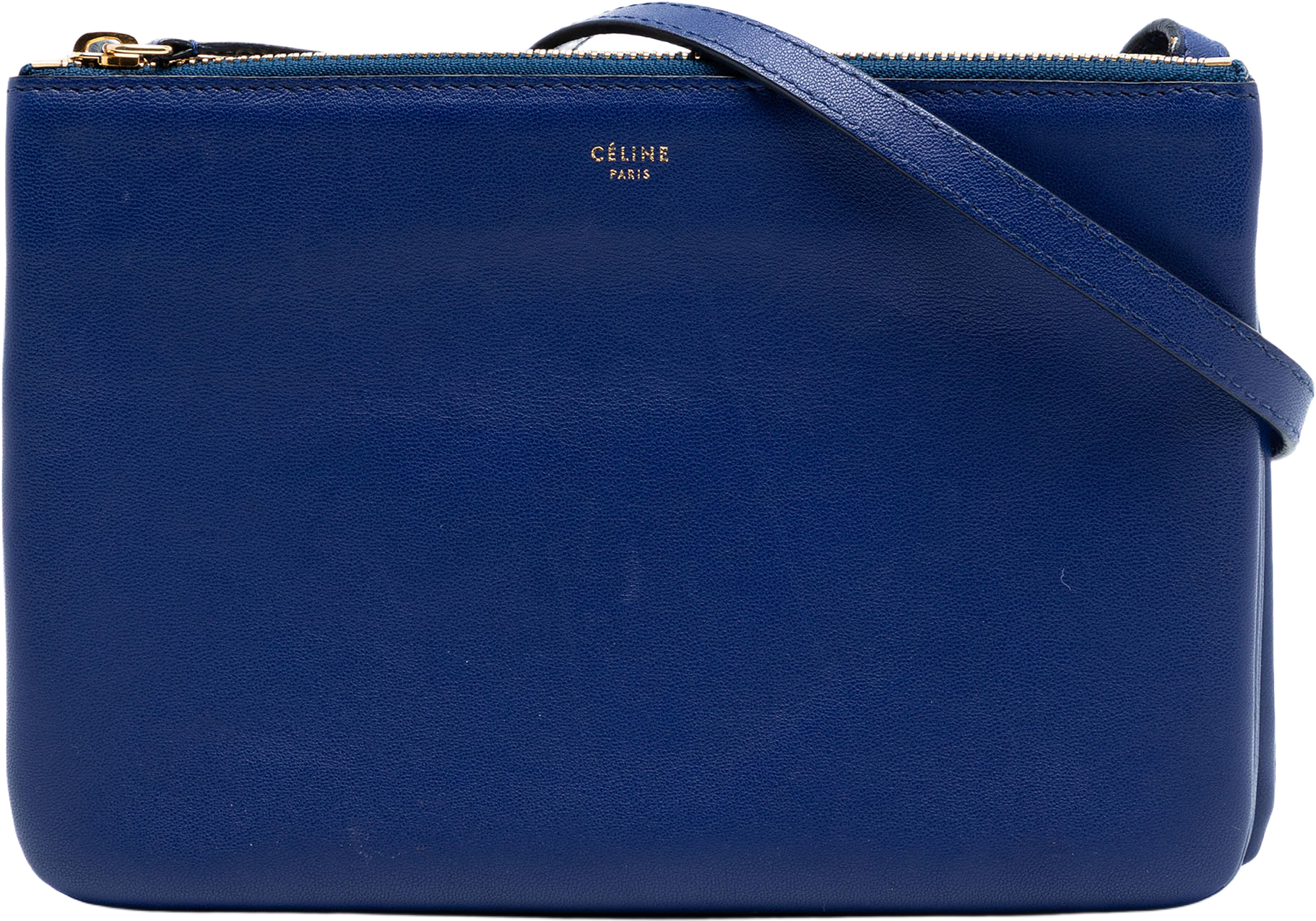 Celine Small Lambskin Trio Crossbody, från Luxclusif, i färgen midnight blue.