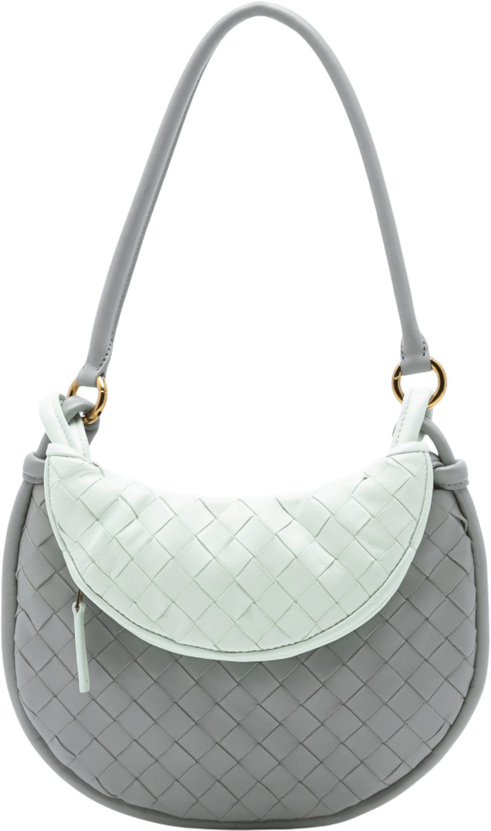 Bottega Veneta Small Bicolor Lambskin Intrecciato Gemelli Bag, från Luxclusif, i färgen light gray.