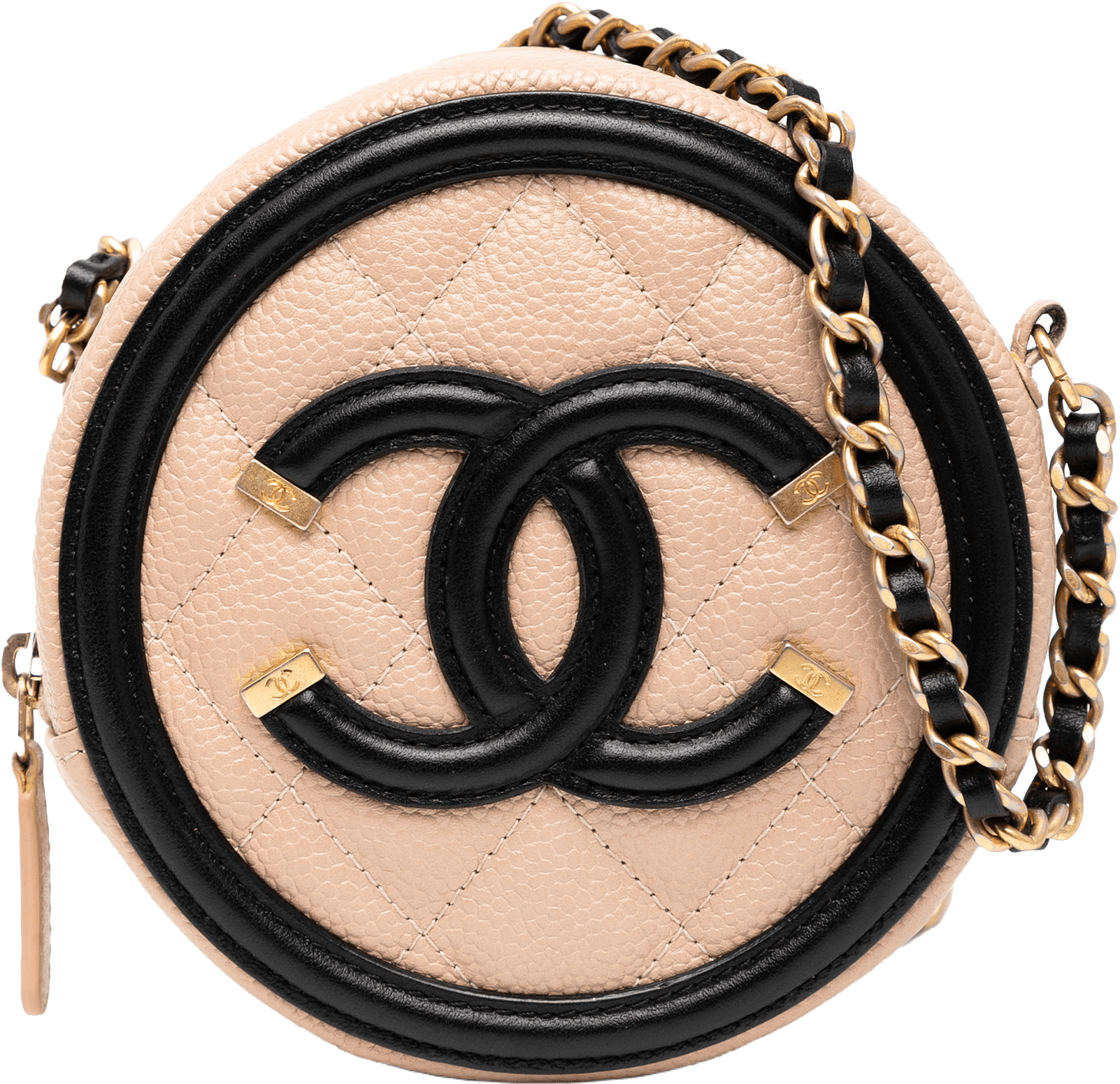 Chanel Caviar Cc Filigree Round Crossbody, från Luxclusif, i färgen beige.