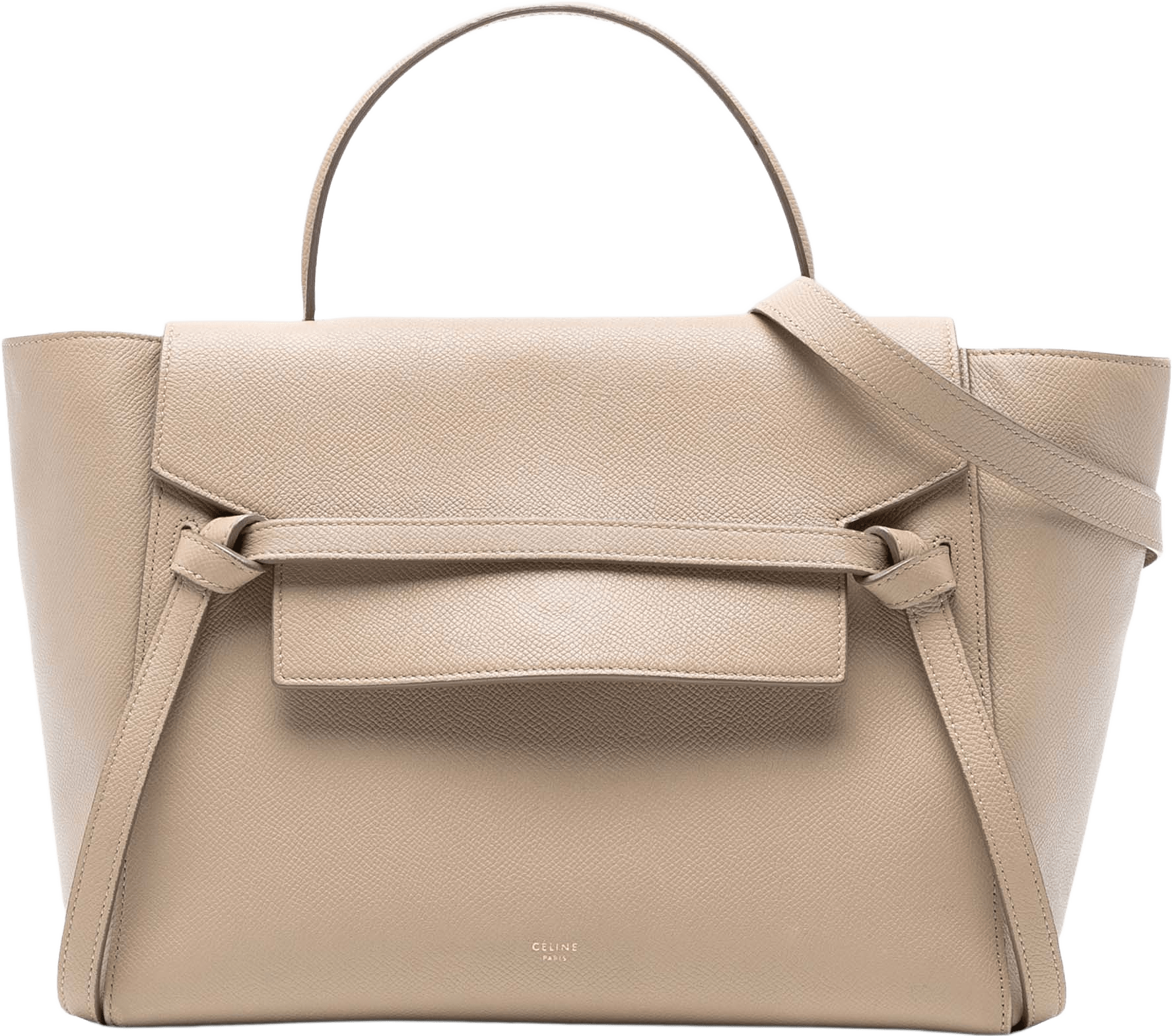 Celine Mini Grained Calfskin Belt Bag, från Luxclusif, i färgen beige.