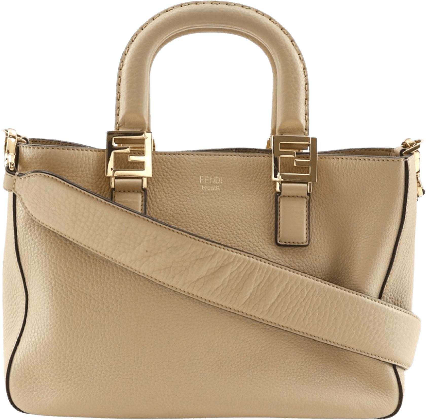 Fendi Small Leather Selleria Ff Tote, från Luxclusif, i färgen beige.