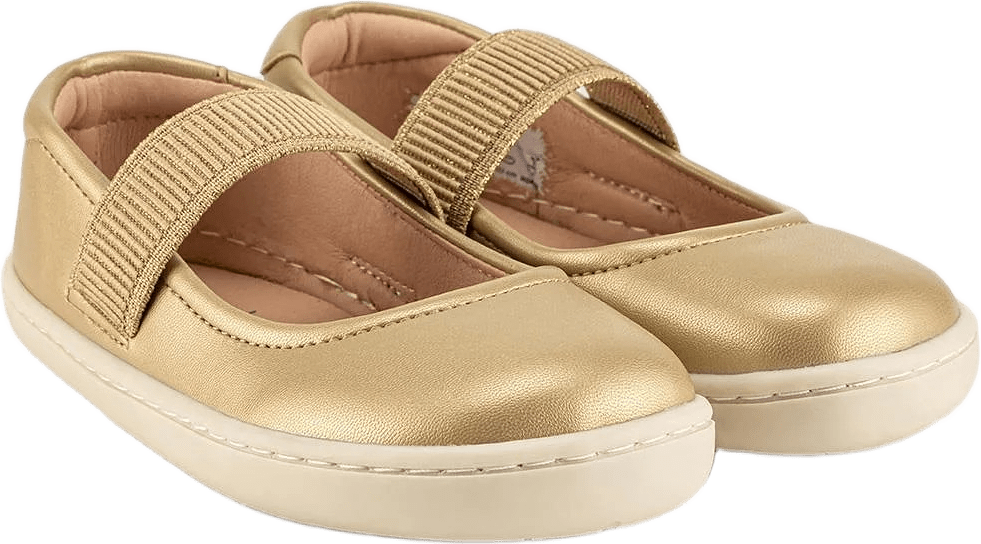 Hopfrög Mary Jane Barefoot Ballerinaskor, från Minimoca, i färgen guld.