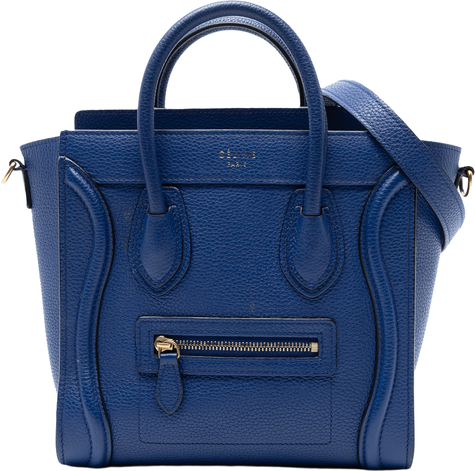Celine Nano Leather Luggage Tote, från Luxclusif, i färgen blue.