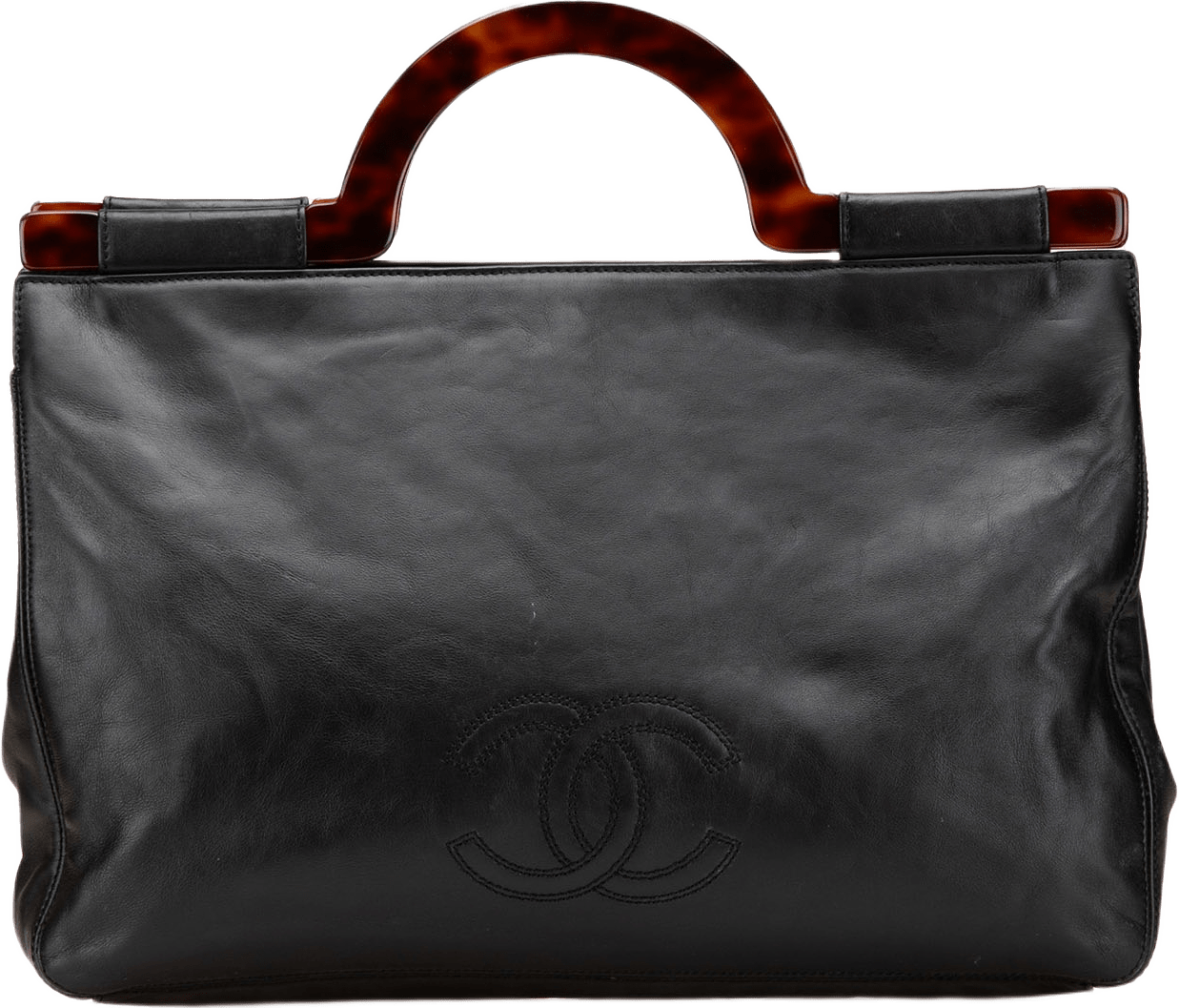 Chanel Cc Lambskin Tortoise Handle Tote