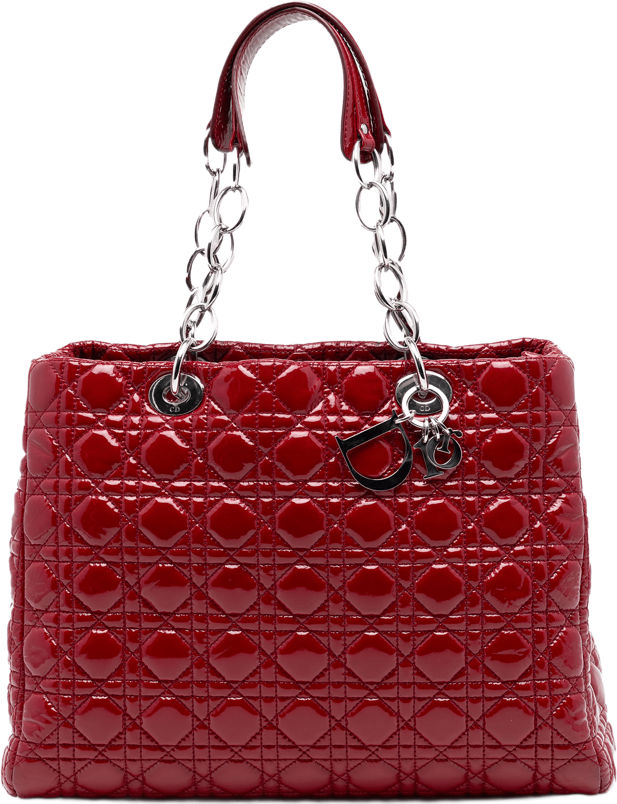 Dior Large Patent Cannage Soft Zipped Lady Dior Shopping Tote, från Luxclusif, i färgen röd.